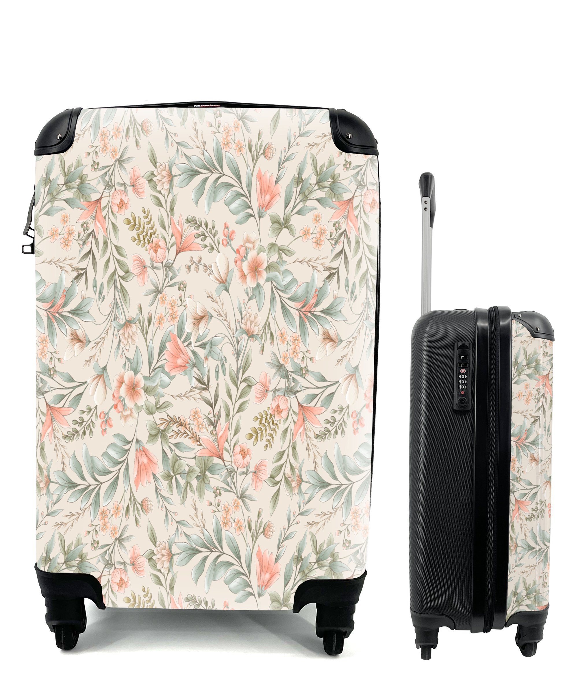 Ferien, Reisekoffer mit rollen, MuchoWow Handgepäckkoffer Reisetasche 4 Handgepäck für Rollen, - Vintage Pastell, Trolley, Blumen -