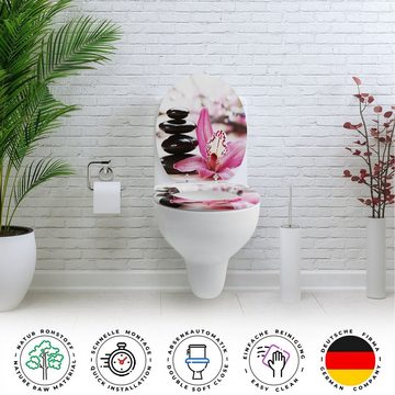 Sanfino WC-Sitz "Pink Flower" Premium Toilettendeckel mit Absenkautomatik aus Holz, mit schönem Blumen-Motiv, hohem Sitzkomfort, einfache Montage