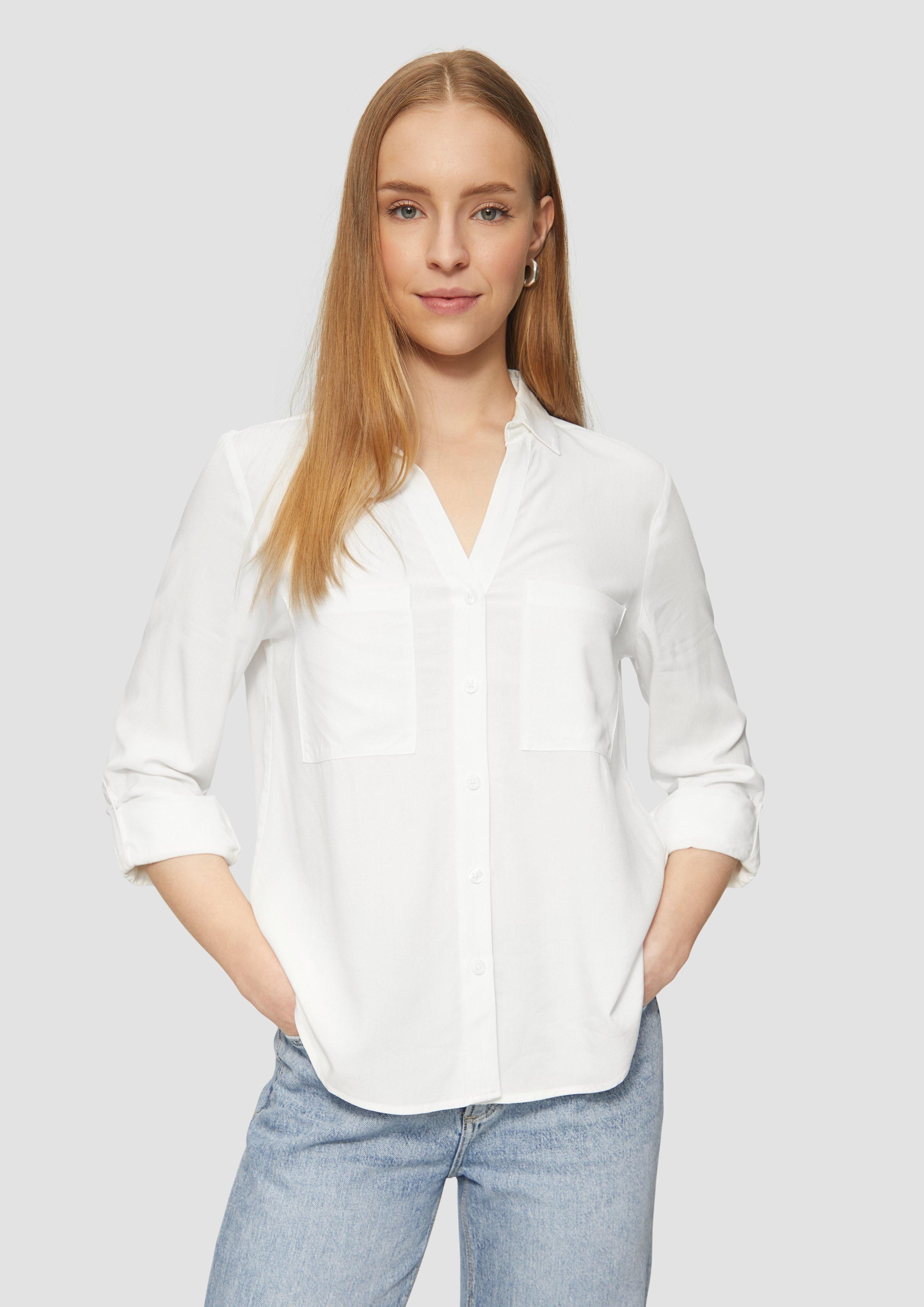 Langarmbluse Viskosebluse mit Turn-up und aufgesetzten Taschen