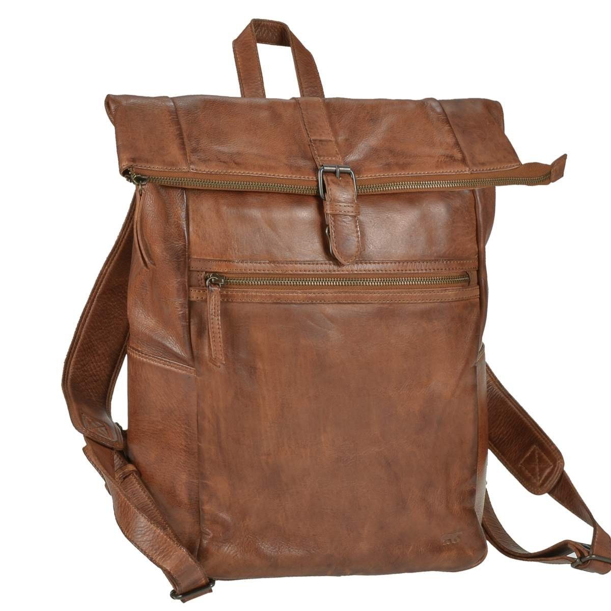 Bear Design Freizeitrucksack Rick, Rolltop, Daypack, mit Notebookfach, Leder in cognac braun