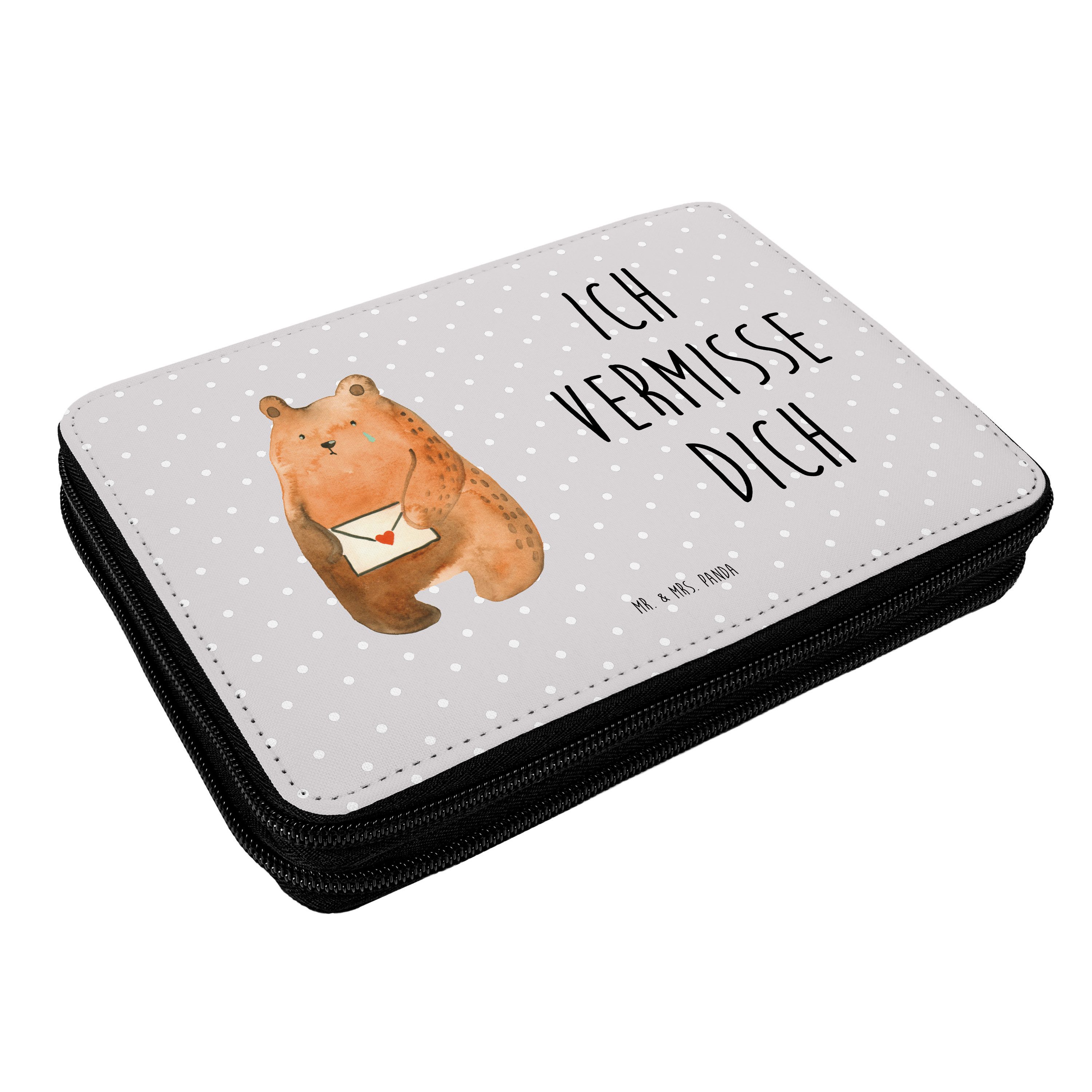 Mr. & Mrs. Panda Federmäppchen Bär Vermissen, Schlampermäppchen, Grau Pastell, Mäppchen, Freundin, R, (Packung, 1-tlg)