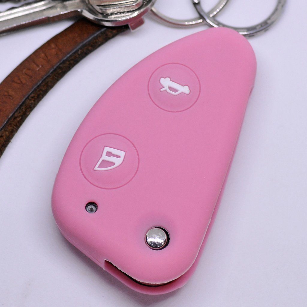 mt-key Schlüsseltasche Autoschlüssel Softcase Silikon Schutzhülle Pink, für Alfa Romeo 156 147 GT 97-10 2 Tasten Klappschlüssel | Schlüsseltaschen