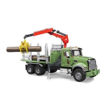 Bruder® Spielzeug-Forstmaschine Mack Granite Holztransport-LKW 1:16, Holztransporter mit Ladekran Greifer und 3 Baumstämmen, Lastwagen, Kinder Spielfahrzeug LKW, Grün