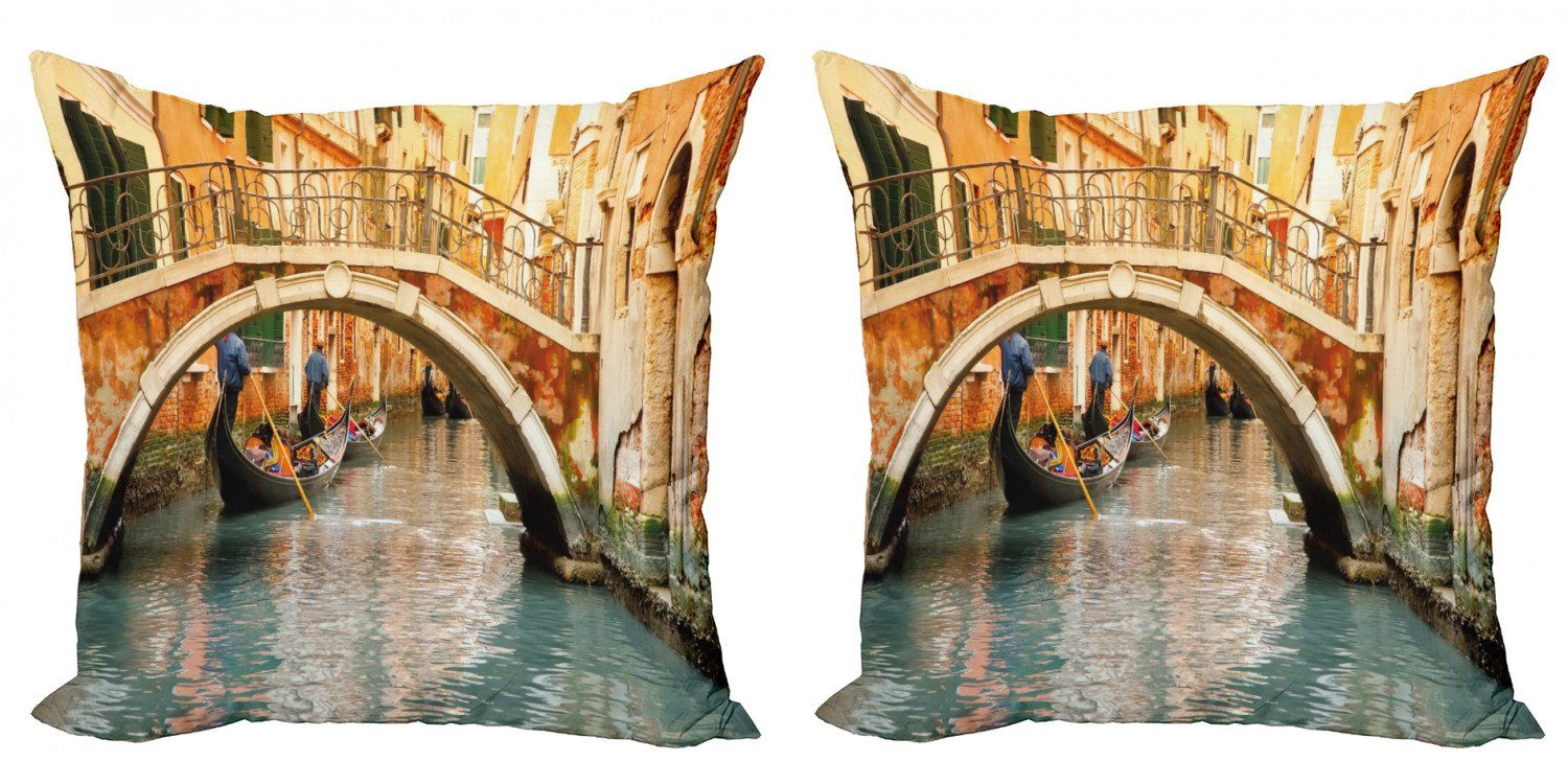 Kissenbezüge (2 Modern Doppelseitiger Brücke Gondel Accent Digitaldruck, Stück), Venedig Abakuhaus
