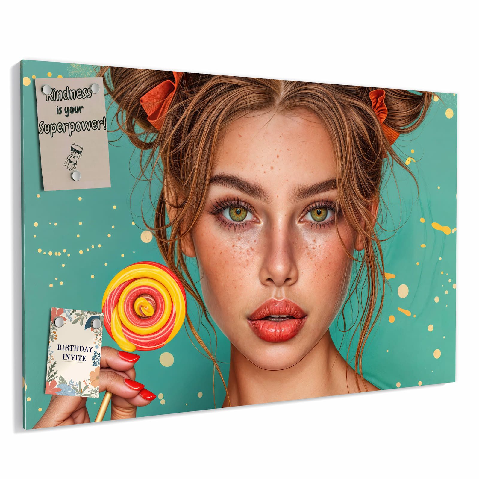 Primedeco Memoboard Metall Frau Mit Lollipop – beschreibbar & magnetisch, (Inklusive Stift, Magnete und Montagematerial, 1-tlg., 9 verschiedene Größen), Magnetisch und Beschreibbar
