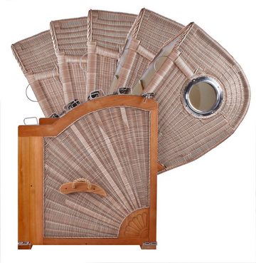 bene living Strandkorb Königssee 2,5-Sitzer Teak - PE shell - Modell 520, BxTxH: 142x95x170 cm, Volllieger ca. 175 Grad, Ostsee-Strandkorb, inkl. Liftersystem und Bullaugen