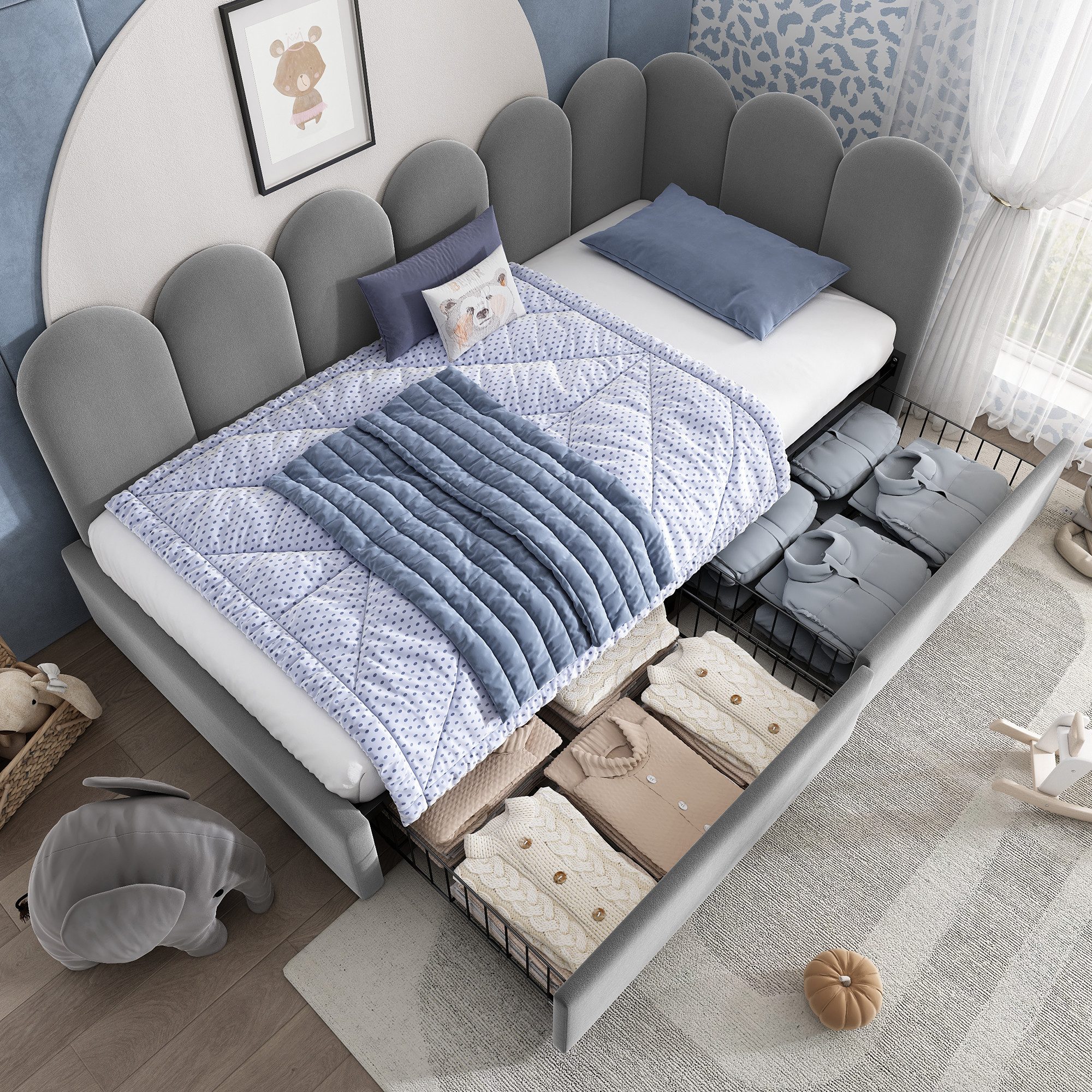 Odikalo Schlafsofa Polsterbett 90x190 Schlafcouch mit Schubladen, mit Schubladen Stauraumbett Samt Daybett Tagesbett Schlafsofa 90x190cm mit Lattenrost Jugendbe – Bild 2 von 5