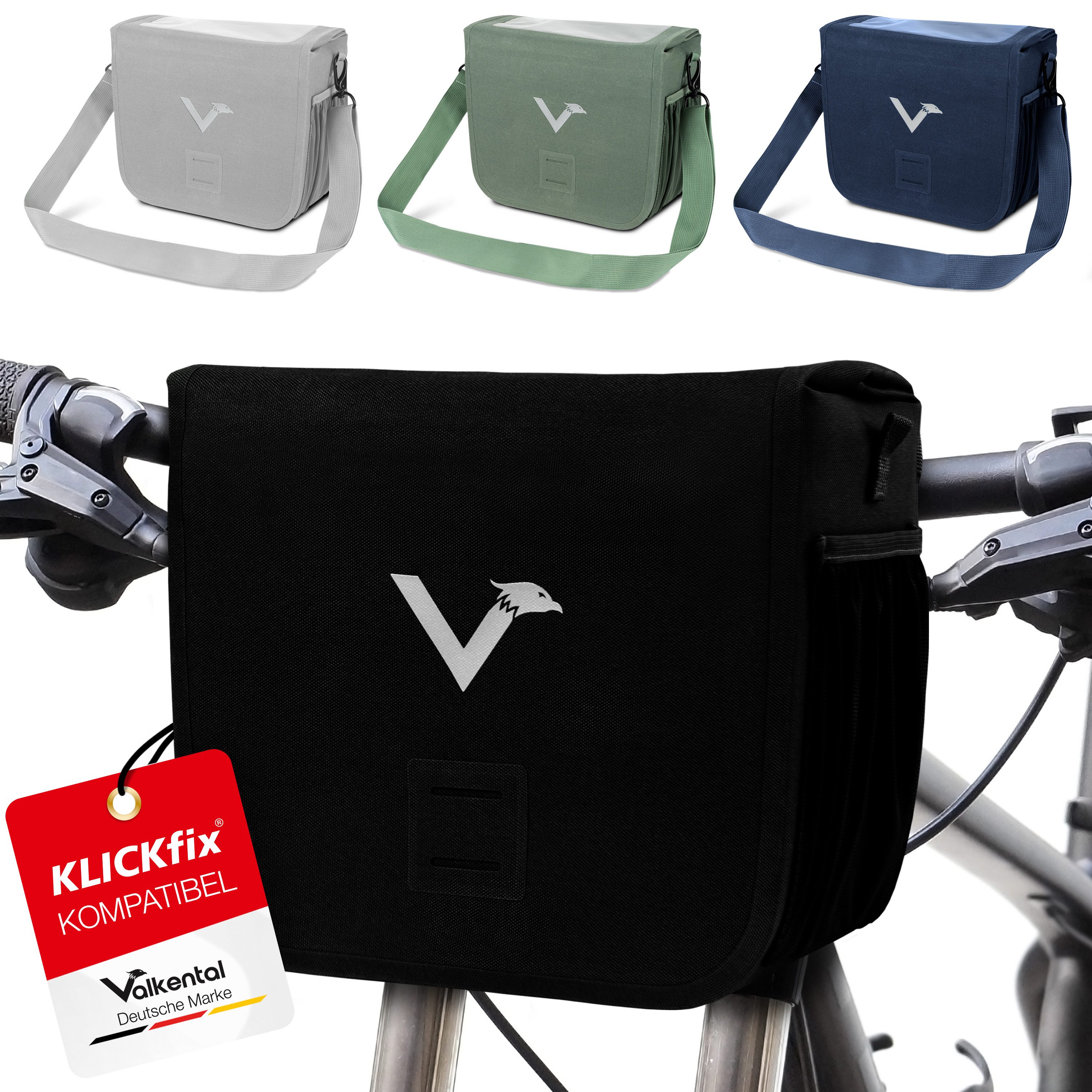 Valkental Lenkertasche Fahrradtasche vorne mit Handyfach, Klickfix-kompatibel, wasserdicht & reflektierend
