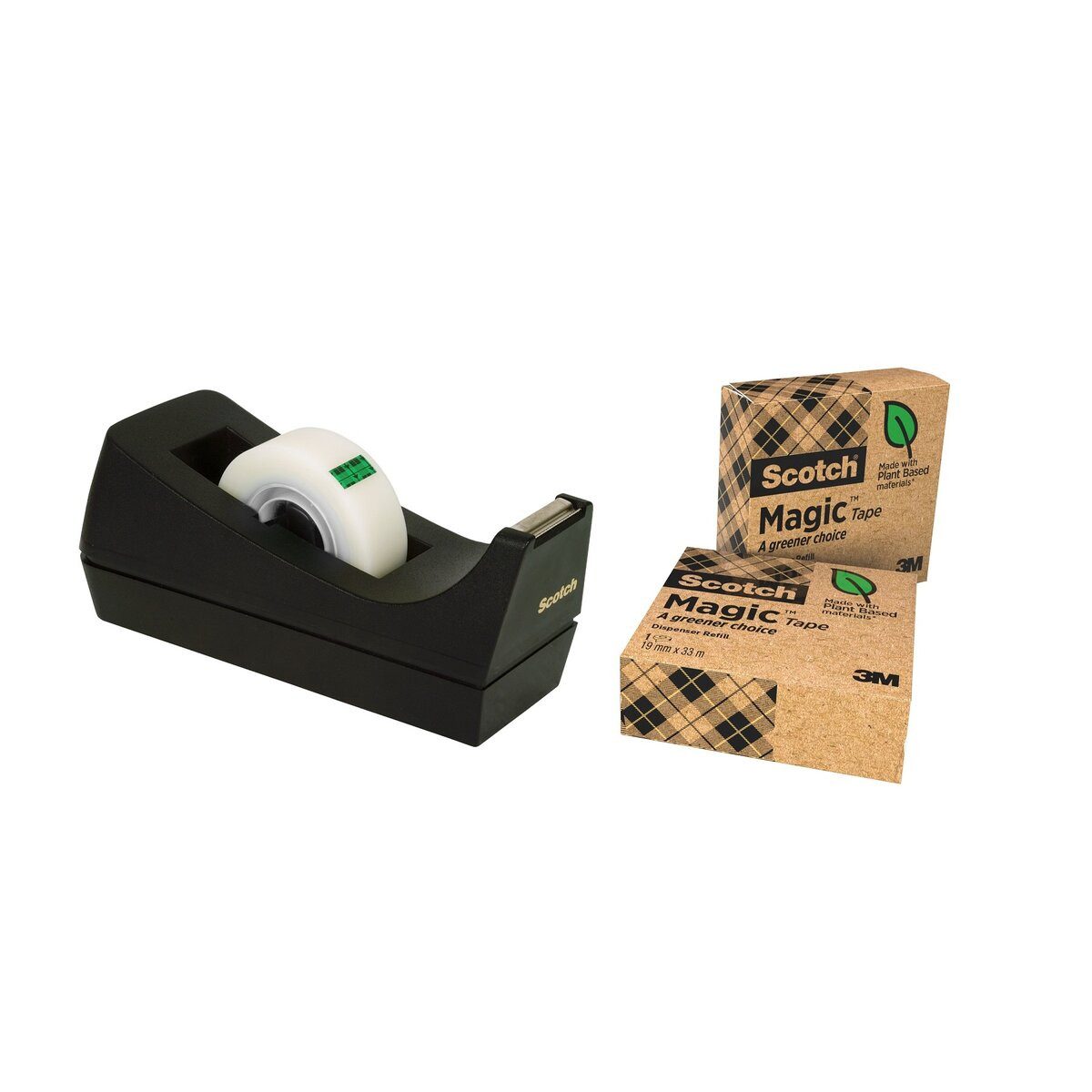 SCOTCH Klebestreifen Tischabroller greenerChoice - inkl. 3 Rollen Klebefilm schwarz.