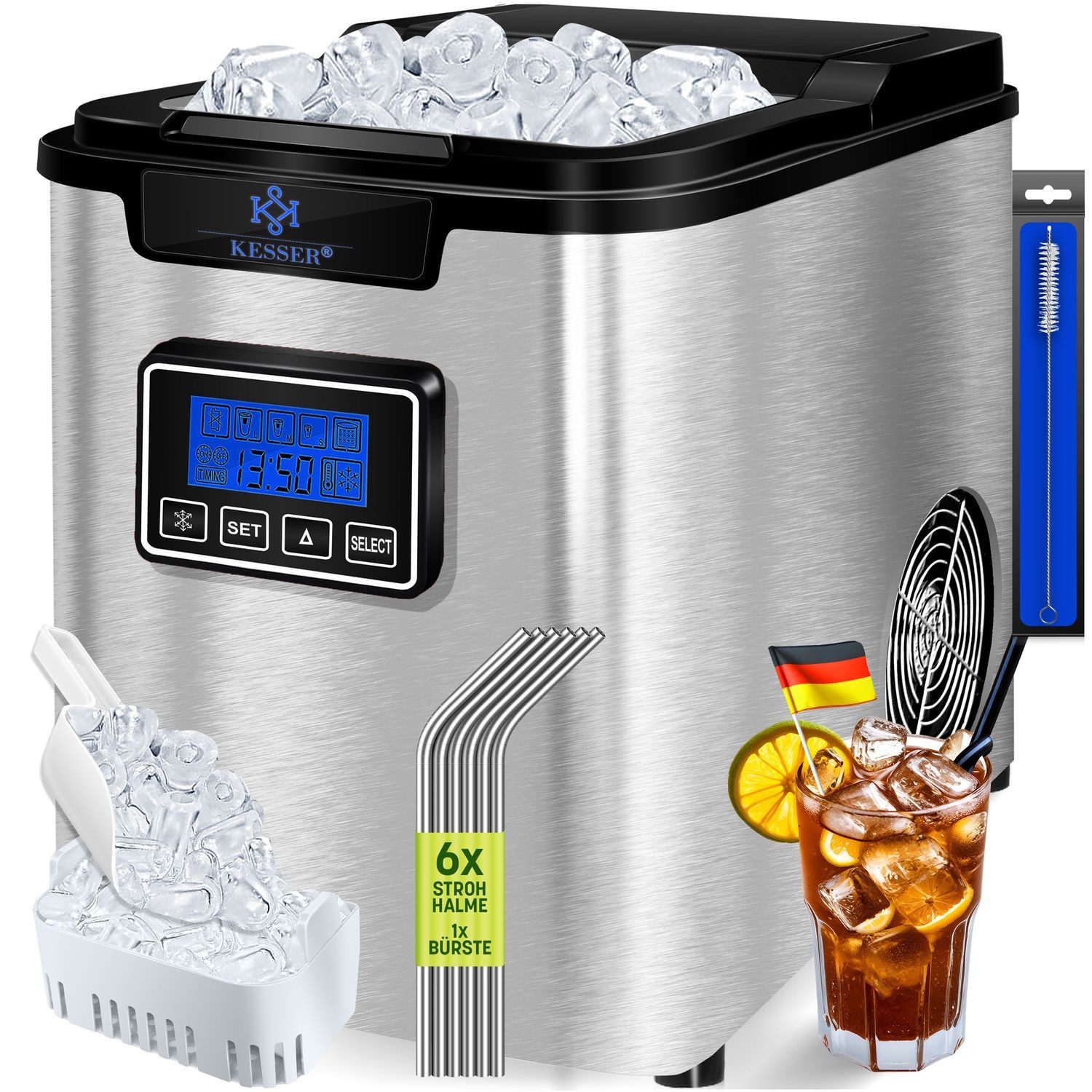 KESSER Eiswürfelmaschine, Eiswürfelbereiter Eiswürfelmaschine Edelstahl 150W Ice Maker