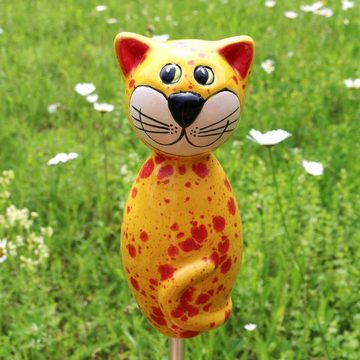 Tangoo Gartenfigur Tangoo Keramik-Katze MINI gelbe Effektglasur mit roten Sprenkeln, (Stück)