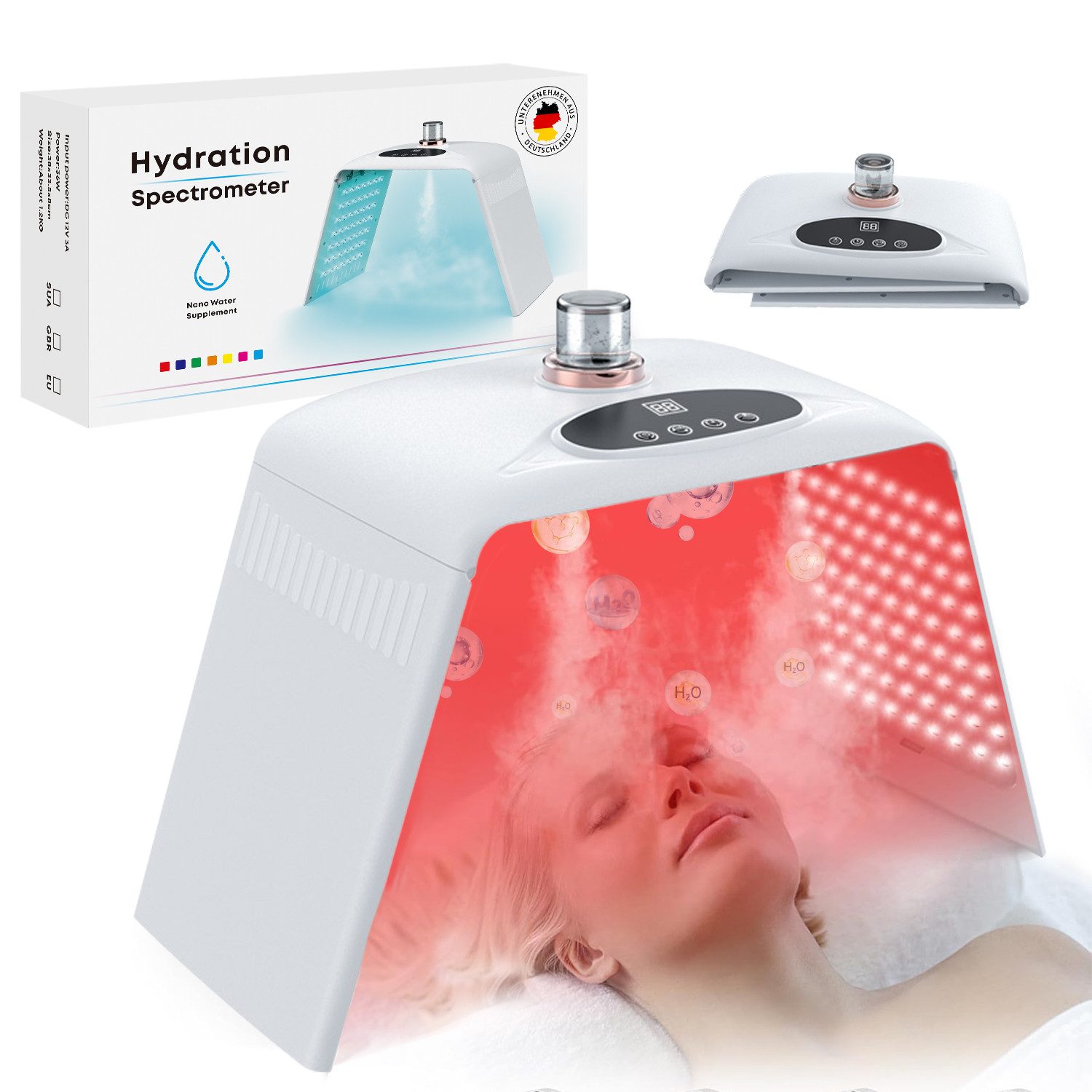 FOSMET Dermaroller LED Maske mit 7 Farben & Sprühfunktion – Hautverwöhnung leicht gemacht, Faltbare LED Gesichtsmaske mit Nebel für kosmetische Lichtpflege