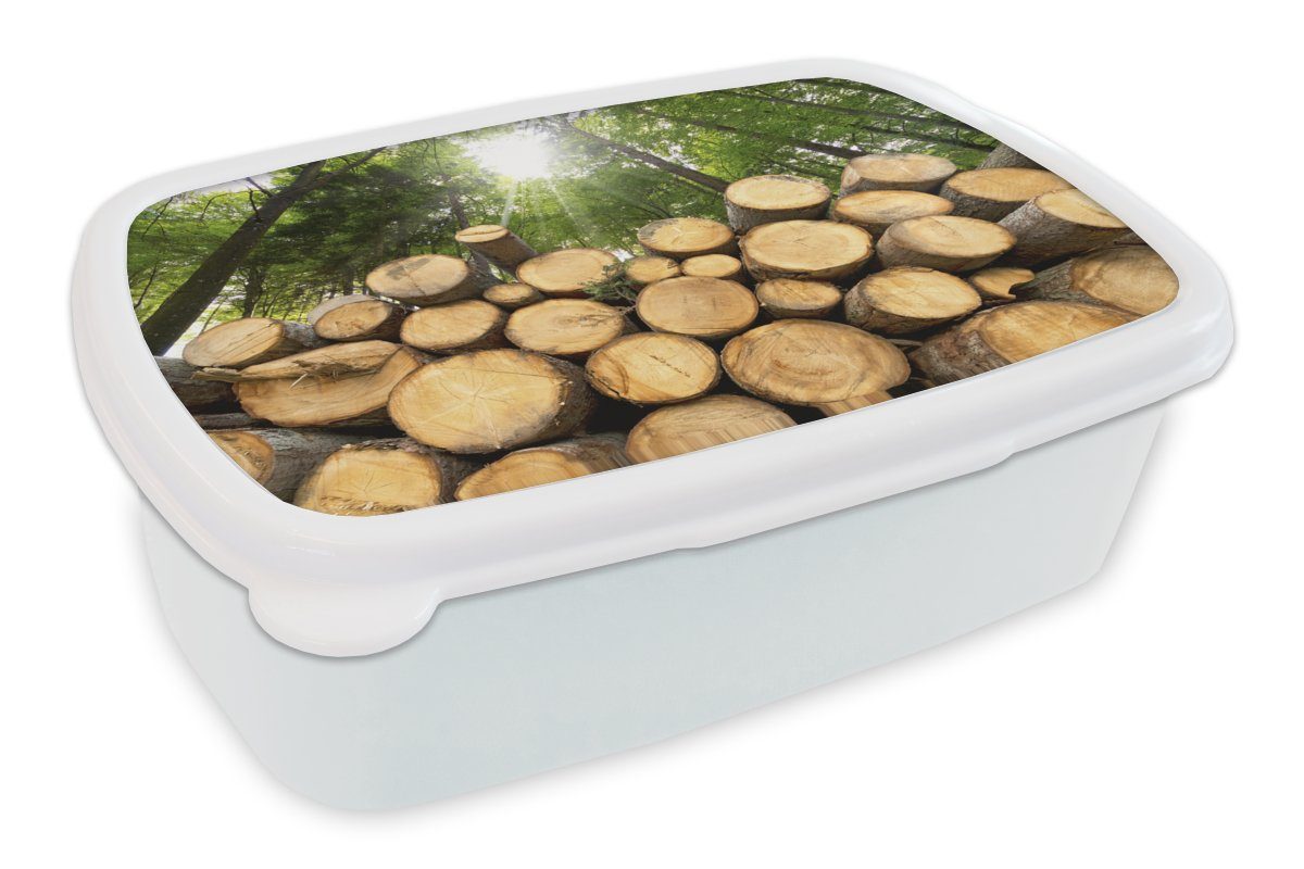 MuchoWow Lunchbox Bäume - Holz - Wald, Kunststoff, (2-tlg), Brotbox für Kinder und Erwachsene, Brotdose, für Jungs und Mädchen weiß