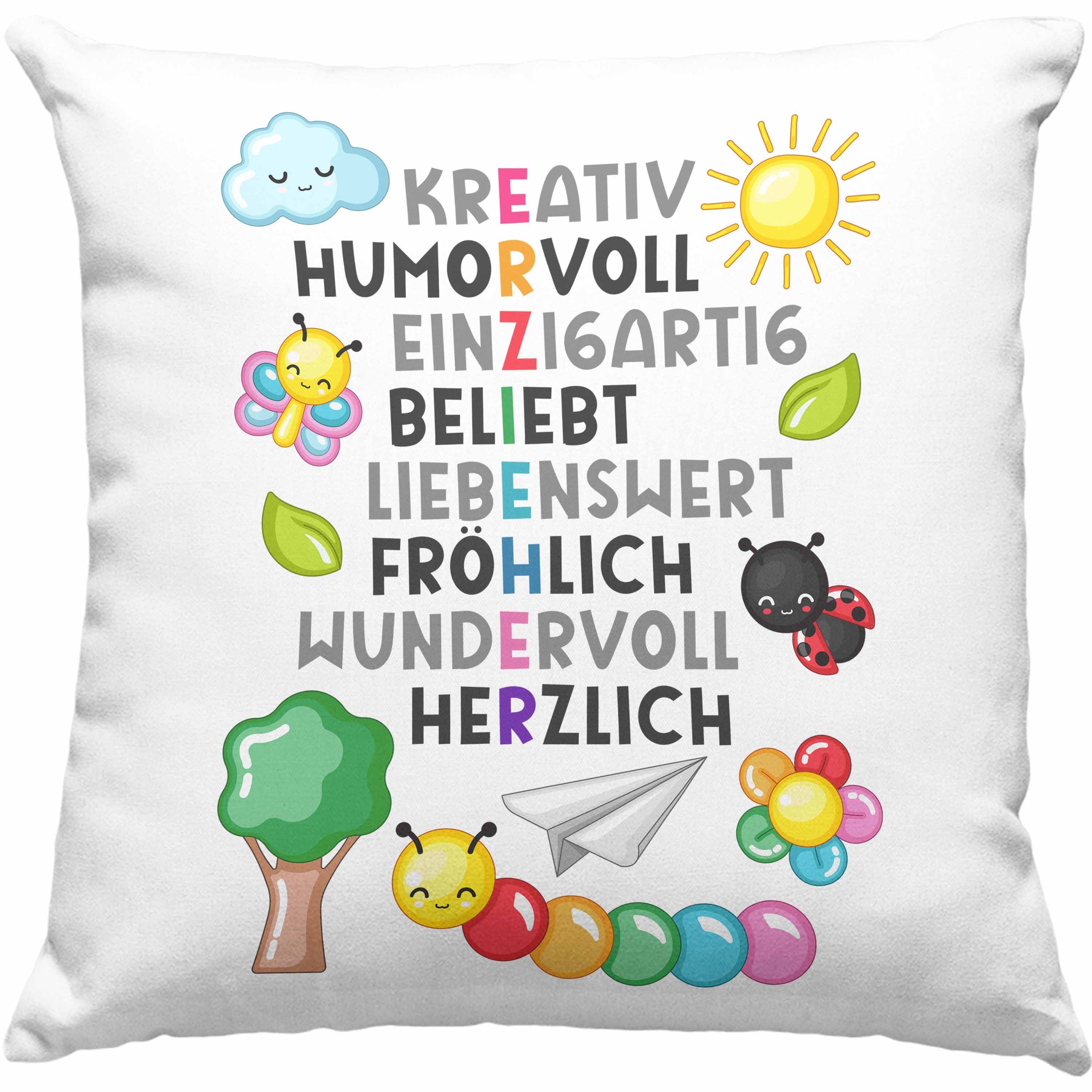 Trendation Dekokissen Trendation - Erzieherin Kissen Geschenk Danke  Dankeschön Abschiedsgeschenk Beste Kindergärtnerin Spruch Kleine Menschen  Kreativ Dekokissen mit Füllung 40x40