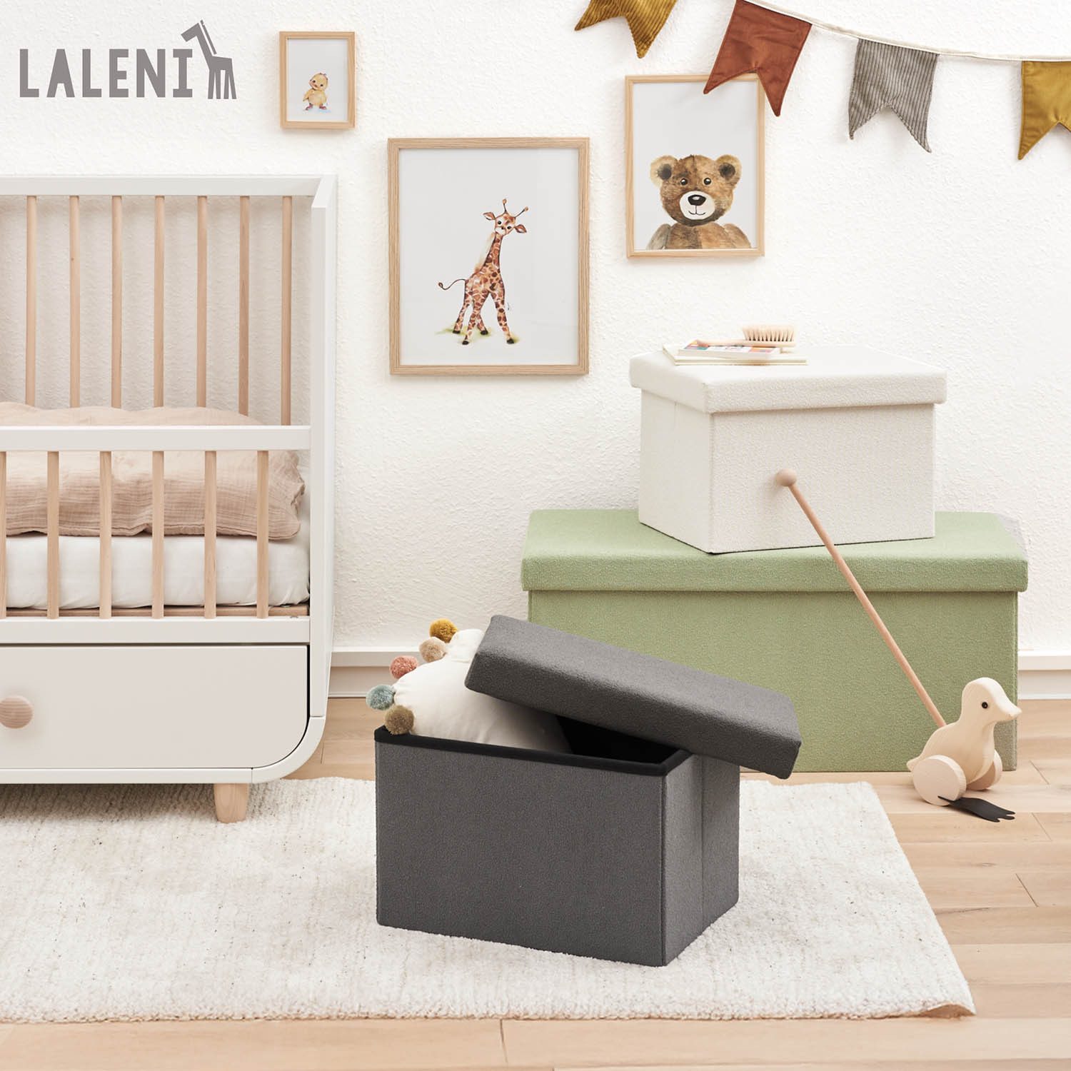 Laleni Sitztruhe Sitzbank mit Stauraum aus robustem Boucle-Stoff, Bequemer Hocker mit Stauraum - Aufbewahrungsboxen
