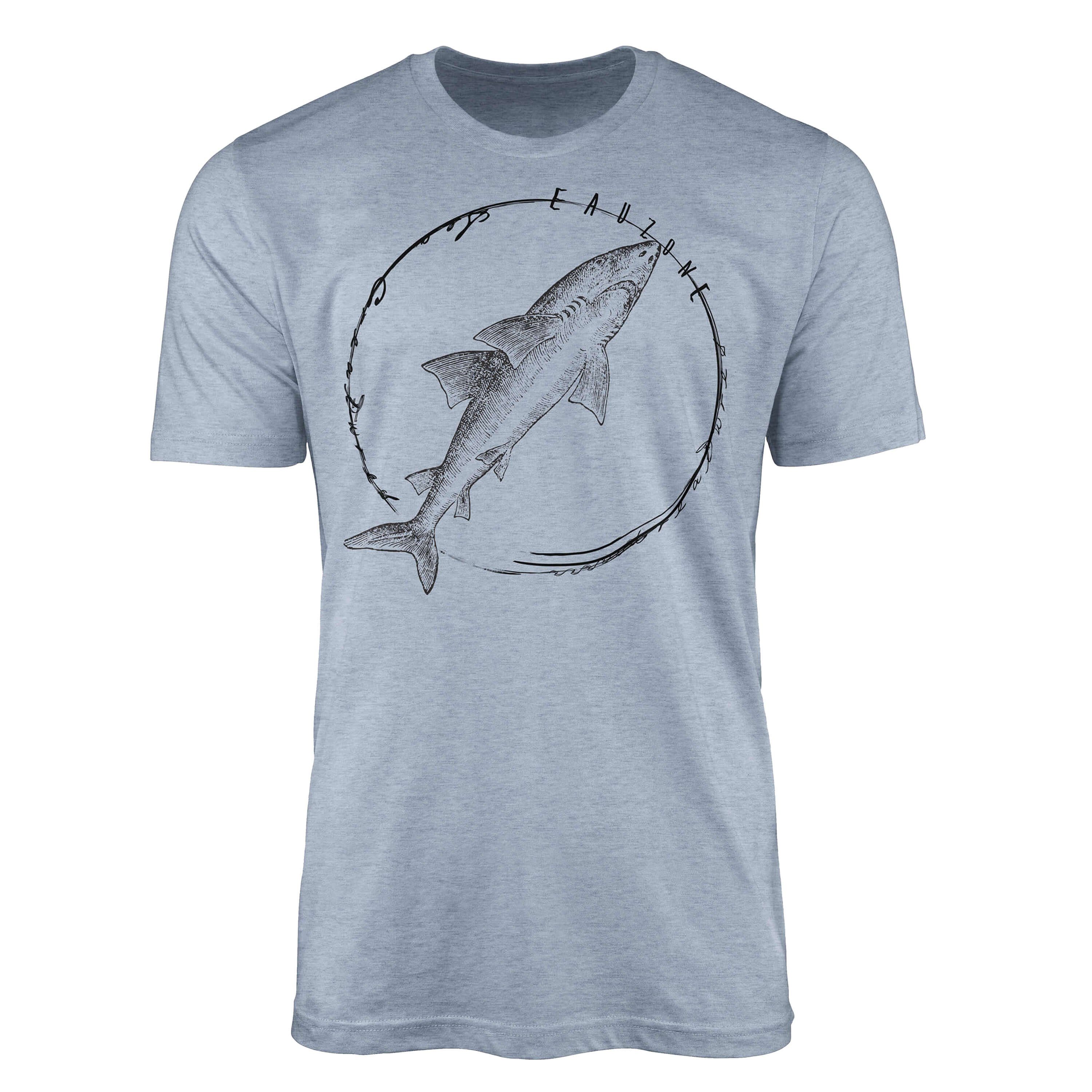 Sinus Art T-Shirt T-Shirt Tiefsee Fische - Serie: Sea Creatures, feine Struktur und sportlicher Schnitt / Sea 095 Stonewash Denim
