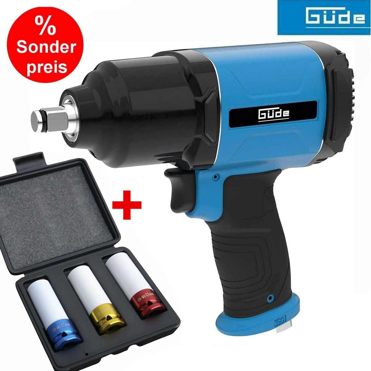 Güde Компрессоры-Set Druckluft Ударный гайковерт 1600 nmDruckluftschrauber 1/2+ Stechnuss Set