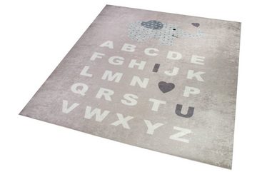 Kinderteppich Kinderteppich ABC Lernteppich Alphabet Spielteppich mit Elefant in Rosa, Teppich-Traum, Rund, Höhe: 5 mm