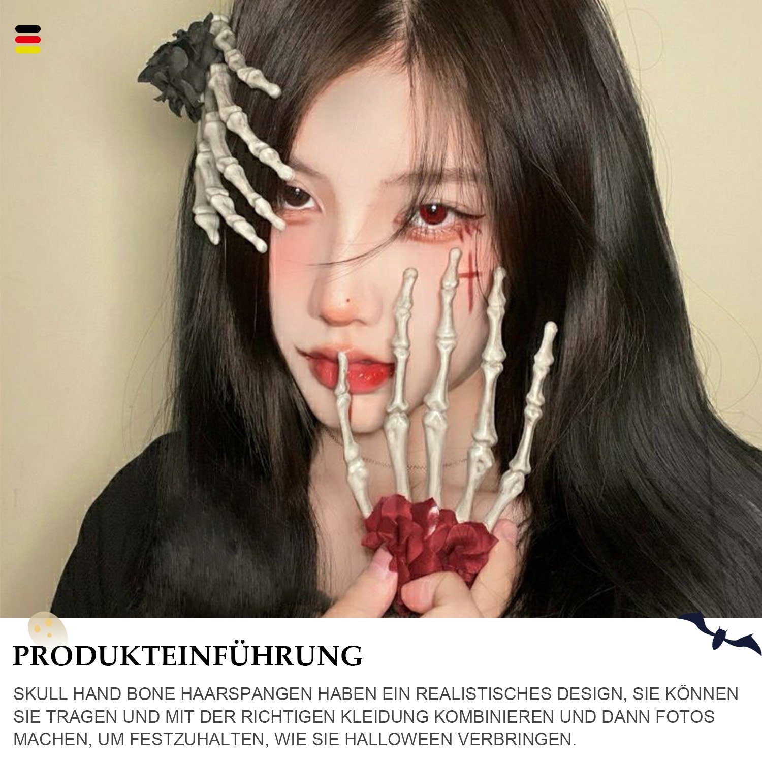 MAGICSHE Haarclip Haarspangen Skelett Halloween Haarschmuck Knochen Rot Hand Horror
