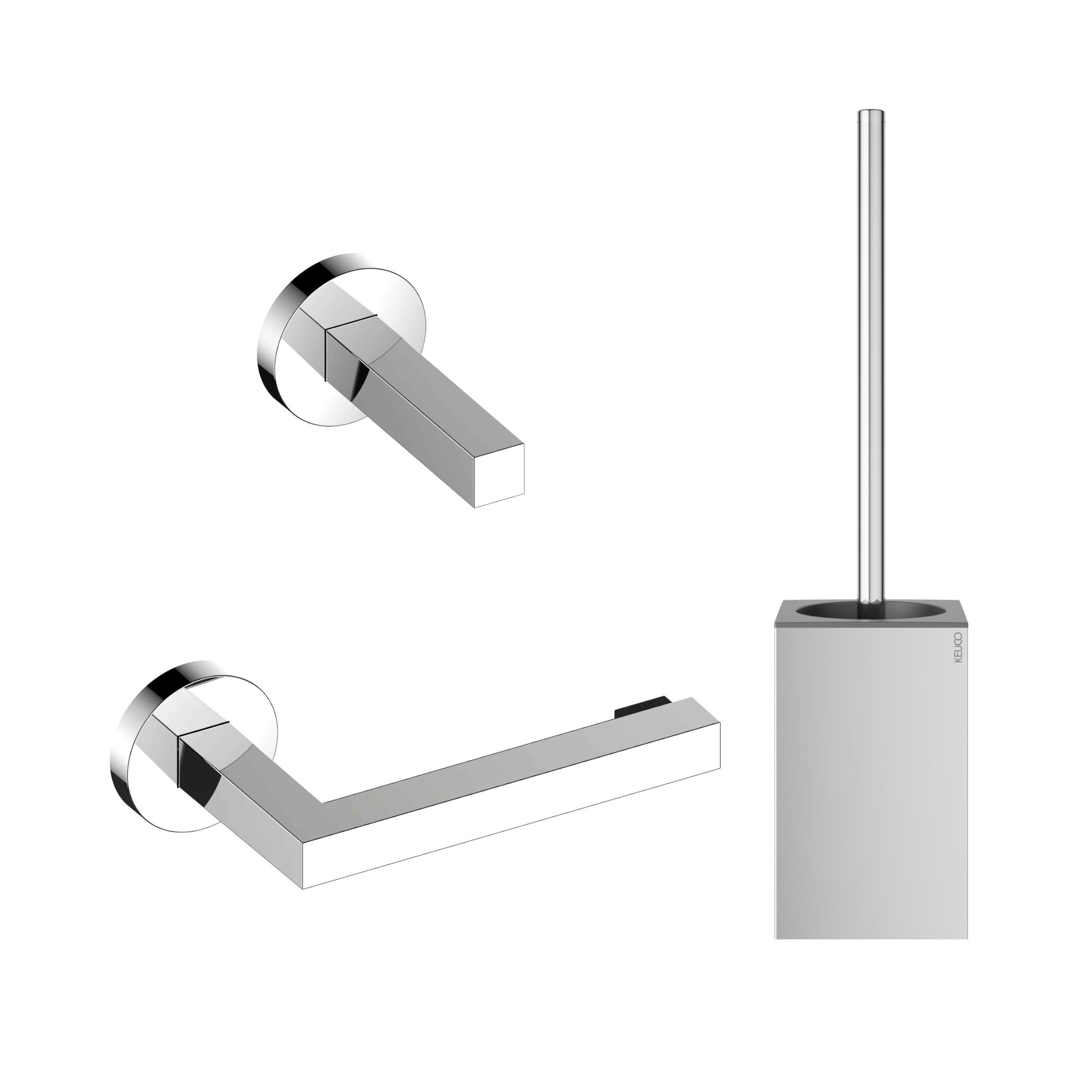 Keuco Badaccessoire-Set Edition 90: WC-Bürstengarnitur, Toilettenpapier- & Ersatzrollenhalter, Set, offener Bügel, mit Ersatzkopf, Metall verchromt, Made in Germany