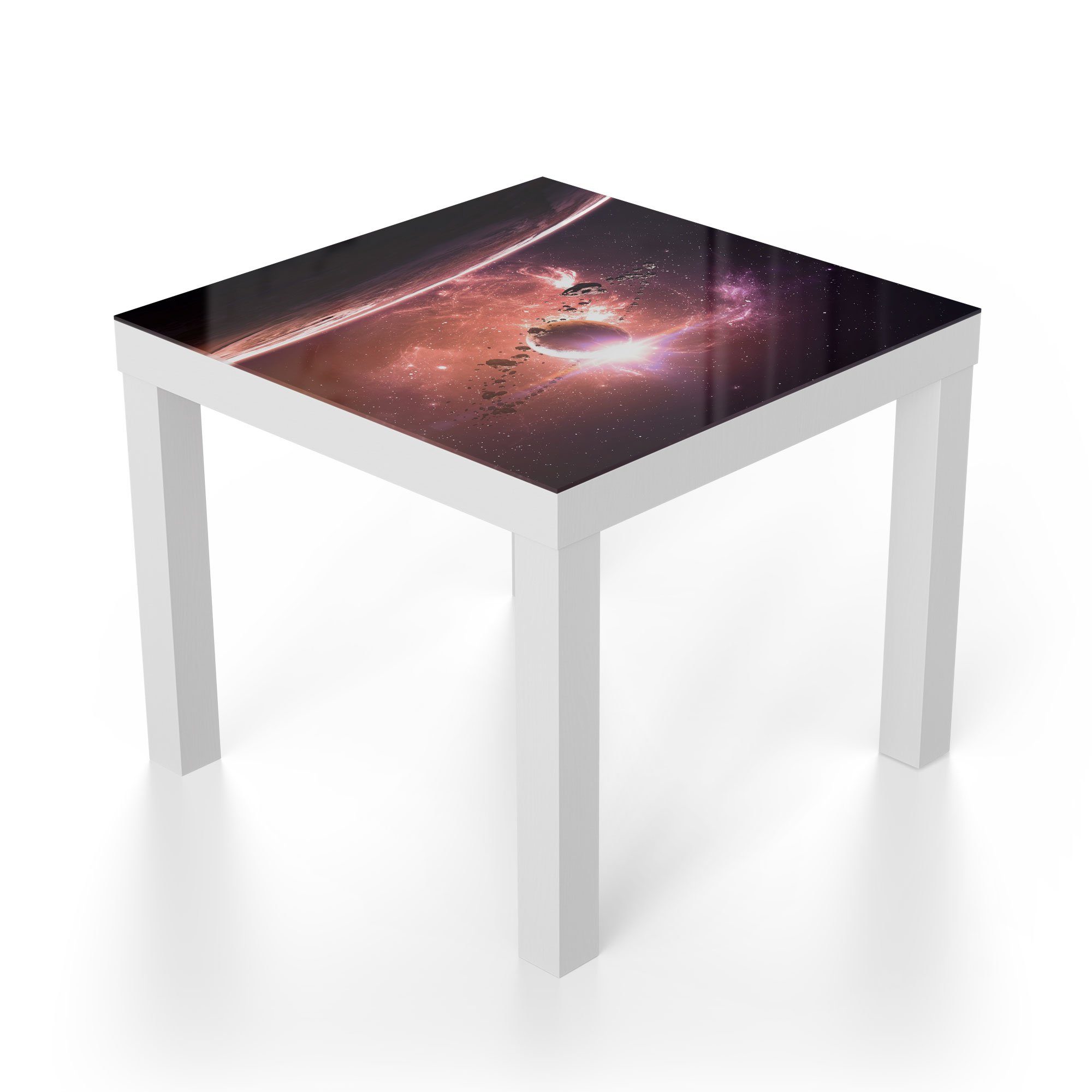 Weiß Glastisch Beistelltisch Glas DEQORI Couchtisch modern 'Galaktische Fantasiewelt',