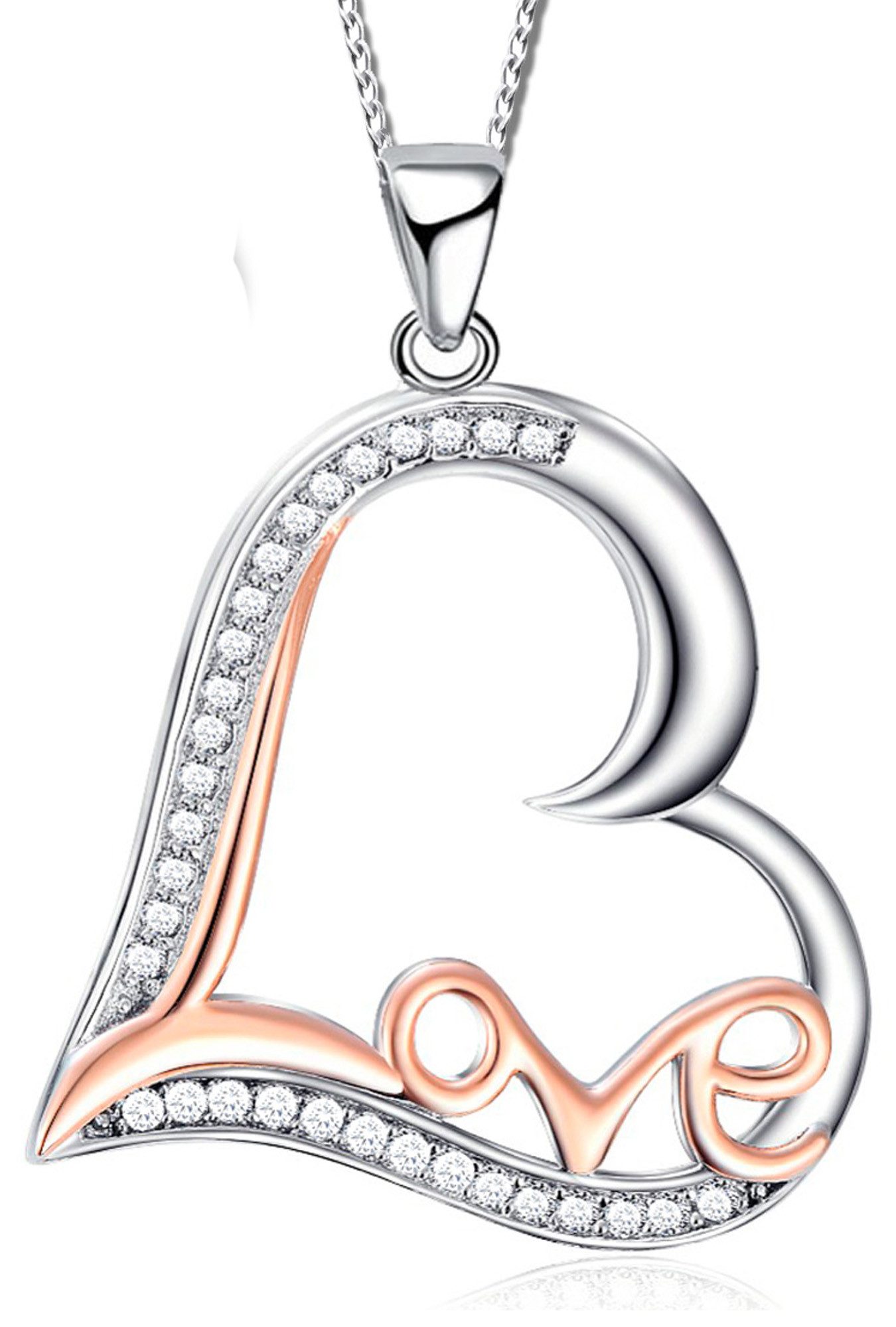 Herzkette 925 Sterling Silber Kette mit Herz Anhänger Silberkette