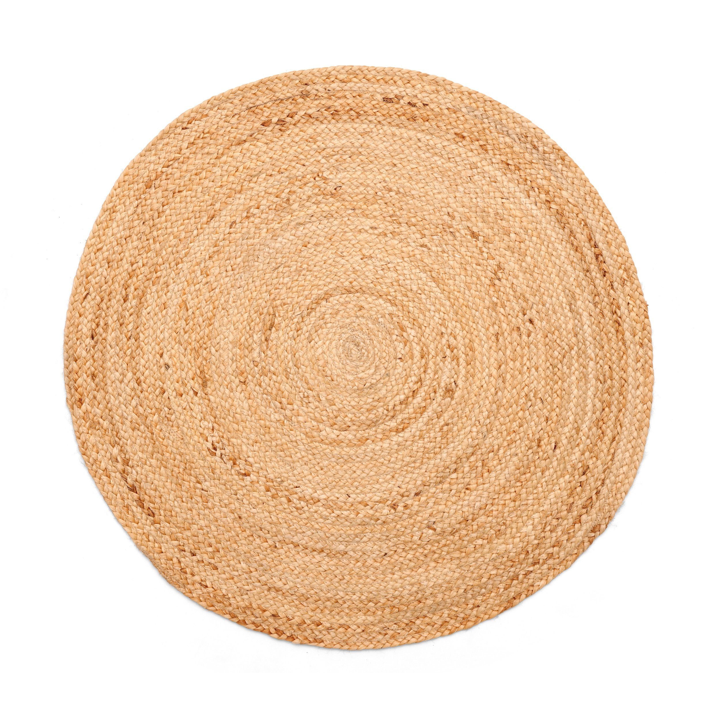Wohnando Teppich MY-RUG Nitin, aus 100% Jute 100x100cm, rund, Höhe: 10 mm, handgewebt, Natürliches Material, Boho-Stil, wendbar