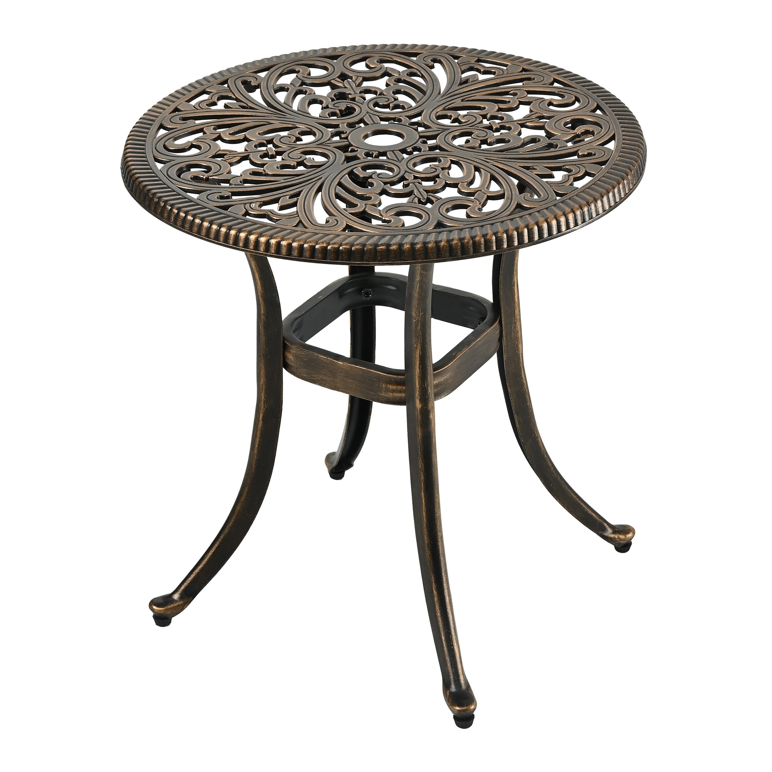 relaxdays Gartentisch Runder Gartentisch mit Schirmloch, Schwarz-Bronze