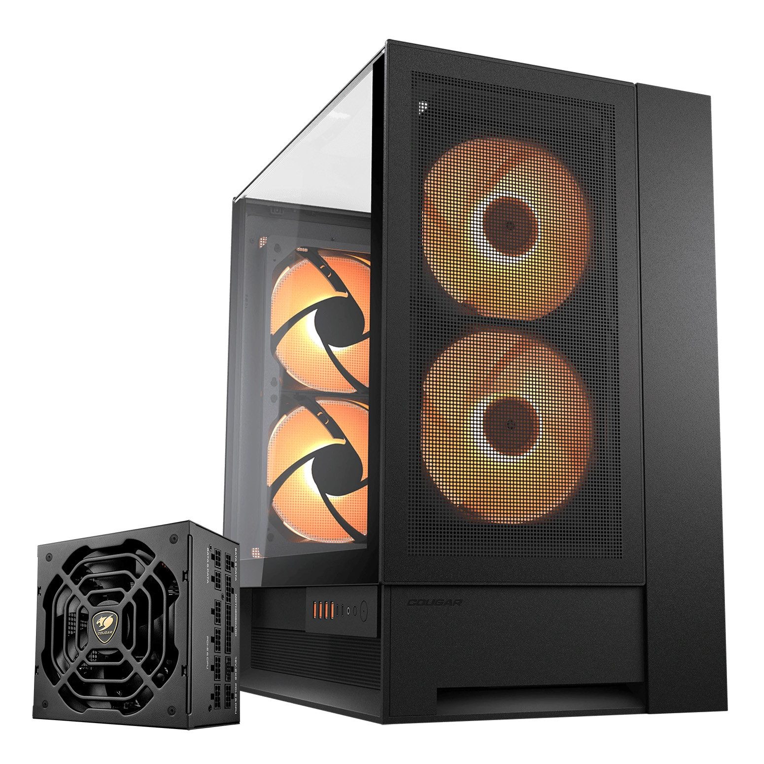 Cougar Gaming-Gehäuse OmnyX, Midi-Tower, USB/Audio, 2x USB-C 3.2 Gen2, 4x USB 3.0, ATX, 4 Lüfter vormontiert; Netzteil GR 1000 80+ Gold vorinstalliert