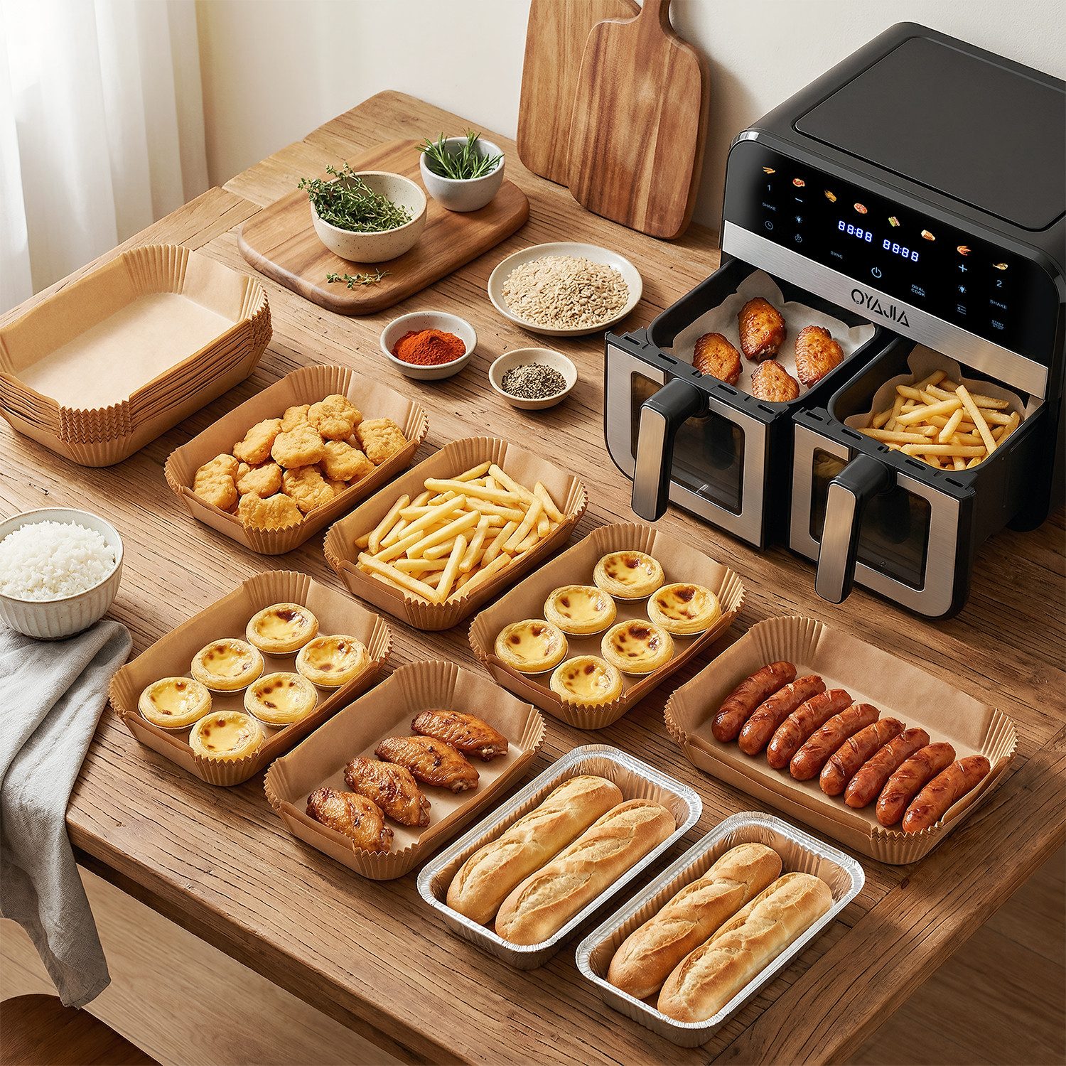 oyajia Heißluftfritteuse Heißluftfritteuse Dual Zone Heißluftfritteuse XXL, 10 Programme, Air fryer 11,2 L, Ohne Öl Frituese, Temperaturregelung für das Luftbra – Bild 2 von 5