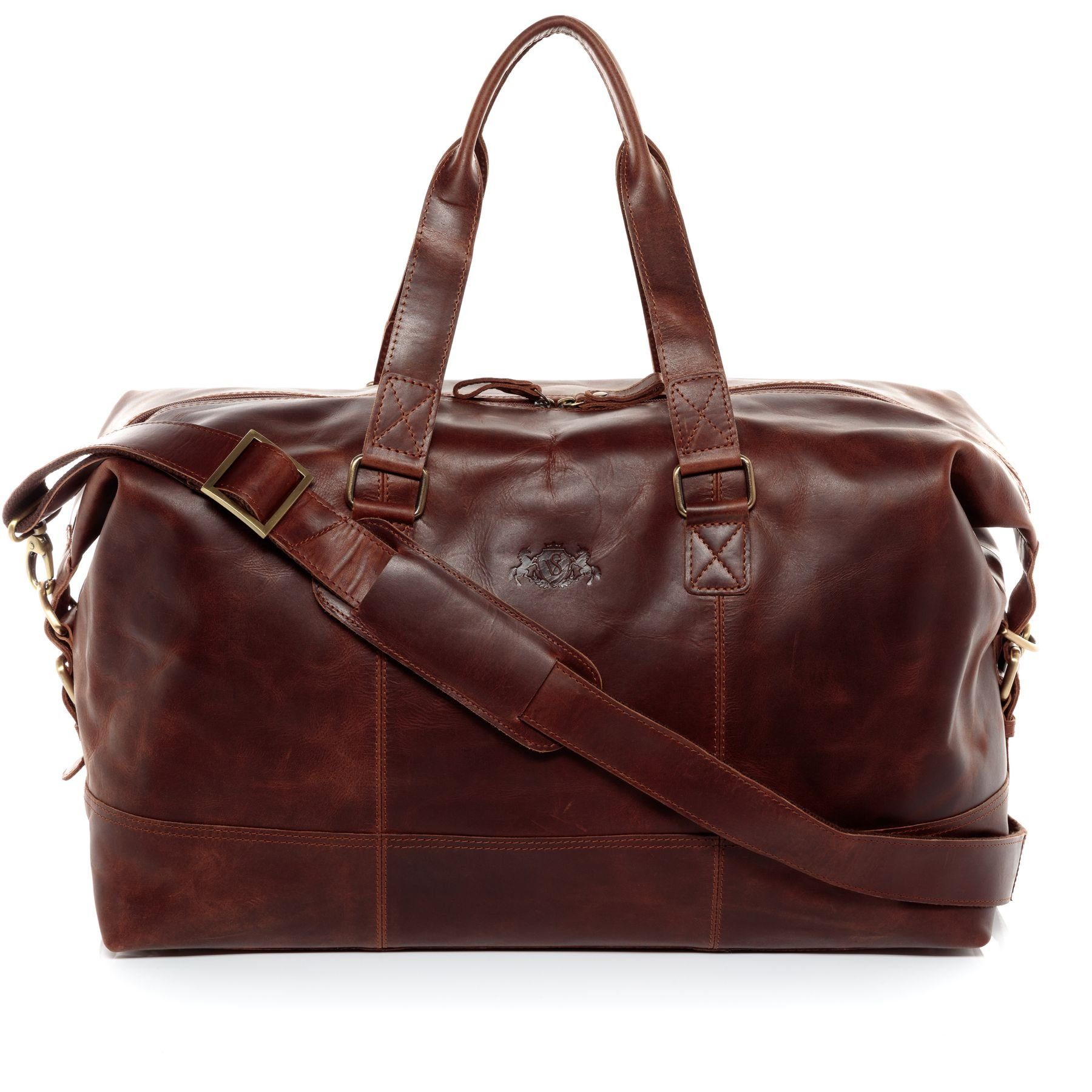 SID & VAIN Reisetasche Leder Weekender Unisex YALE, Echtleder Reisegepäck für Damen & Herren, Sporttasche XL braun-cognac