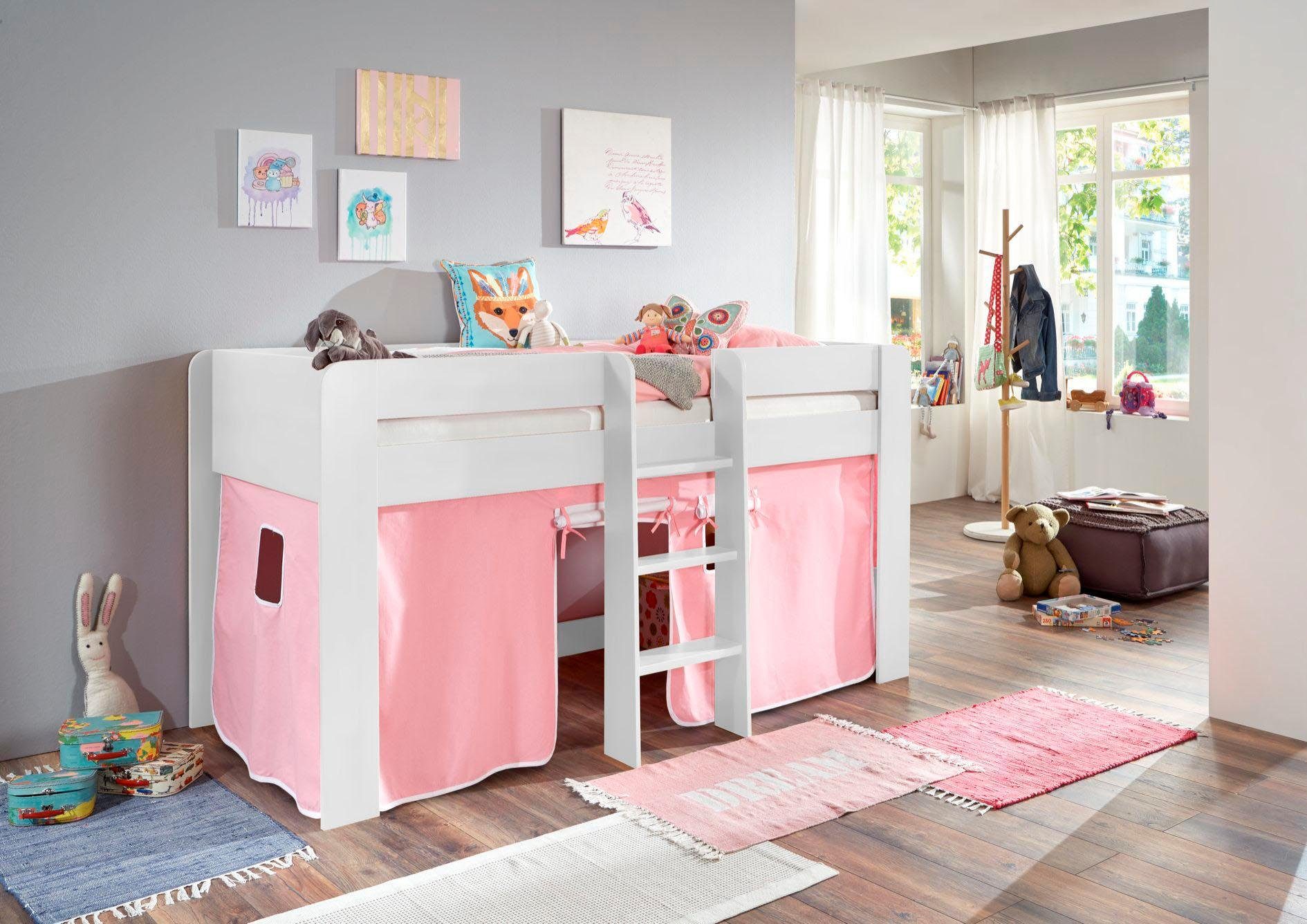 Relita Hochbett Andi mit Rolllattenrost und Vorhang, mit Leiter, pflegel. Dekor Oberfläche