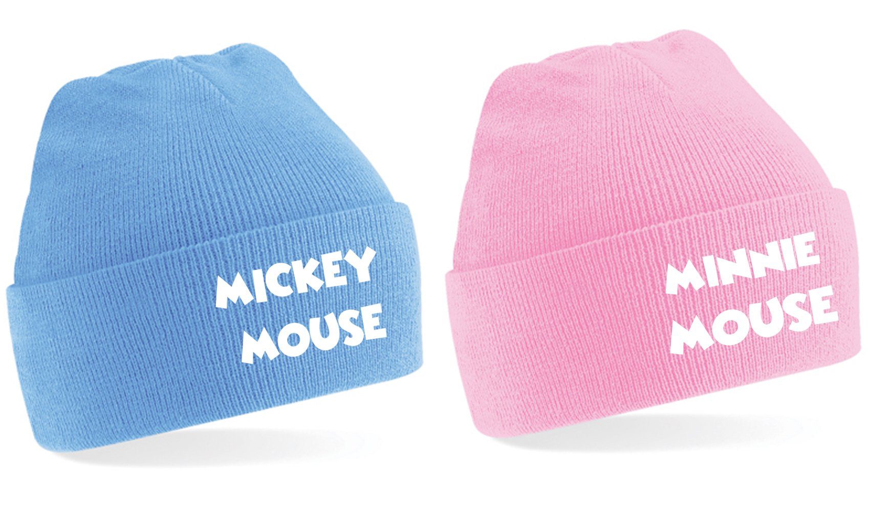 Blondie & Brownie Beanie Mickey Minnie Mouse Mützen Paar Pärchen BFF SET Herren Hellblau / Damen Rosa