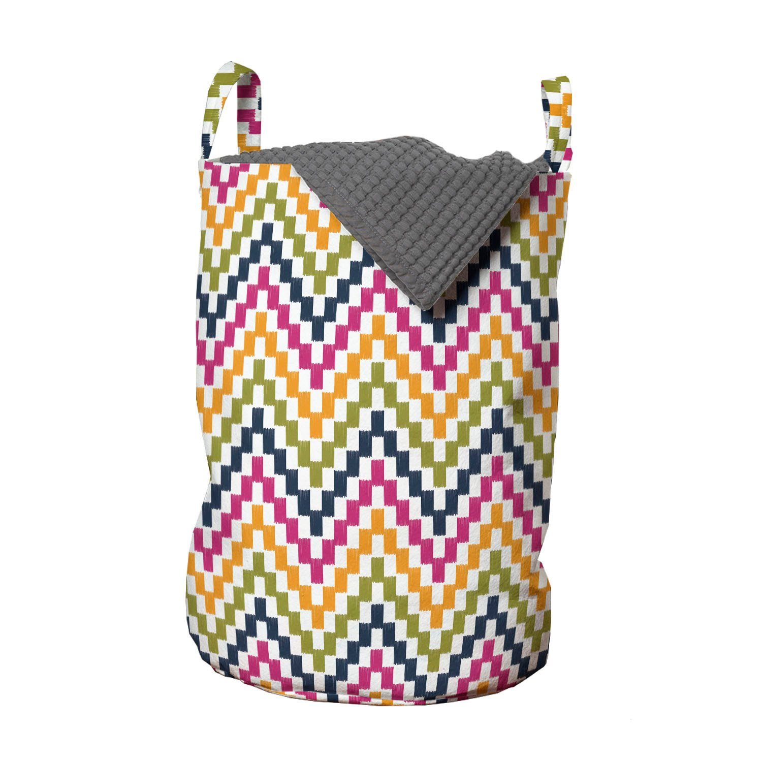 Abakuhaus Wäschesäckchen Wäschekorb mit Griffen Kordelzugverschluss für Waschsalons, Winkel Abstrakte geometrische Wellenförmige