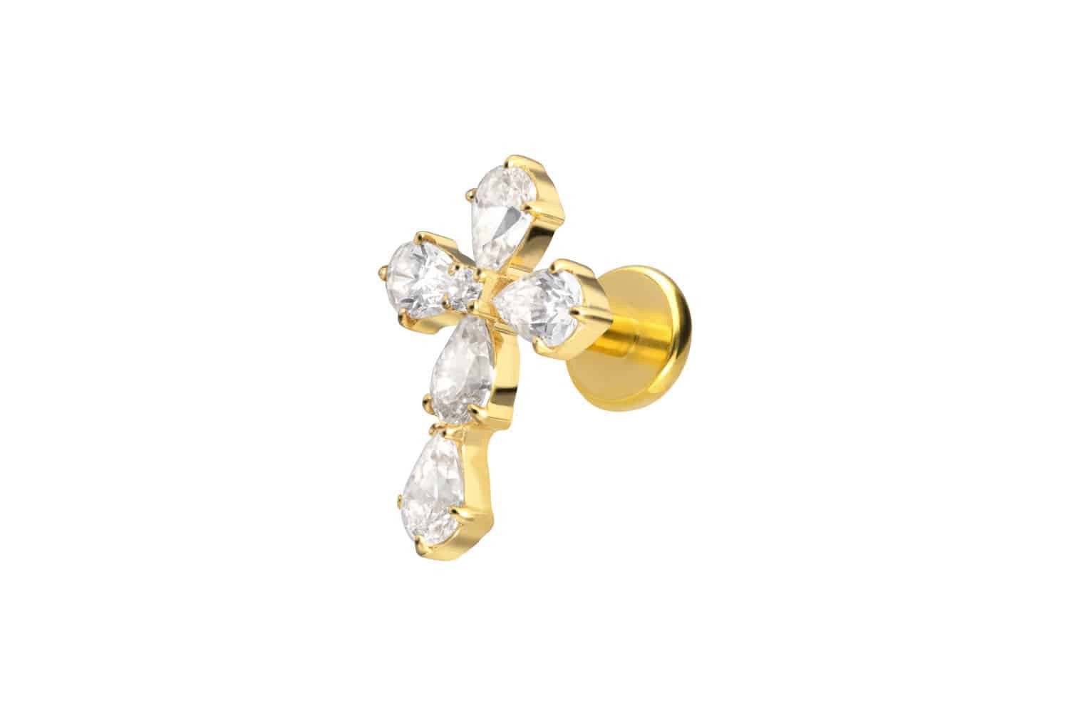 Piercing-Set Titan Labret mit Push Fit KRISTALLKREUZ