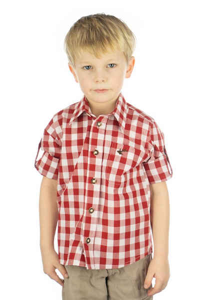 OS-Trachten Trachtenhemd Brumtu Langarm Jungen Hemd mit Hirsch-Stickerei auf der Brusttasche