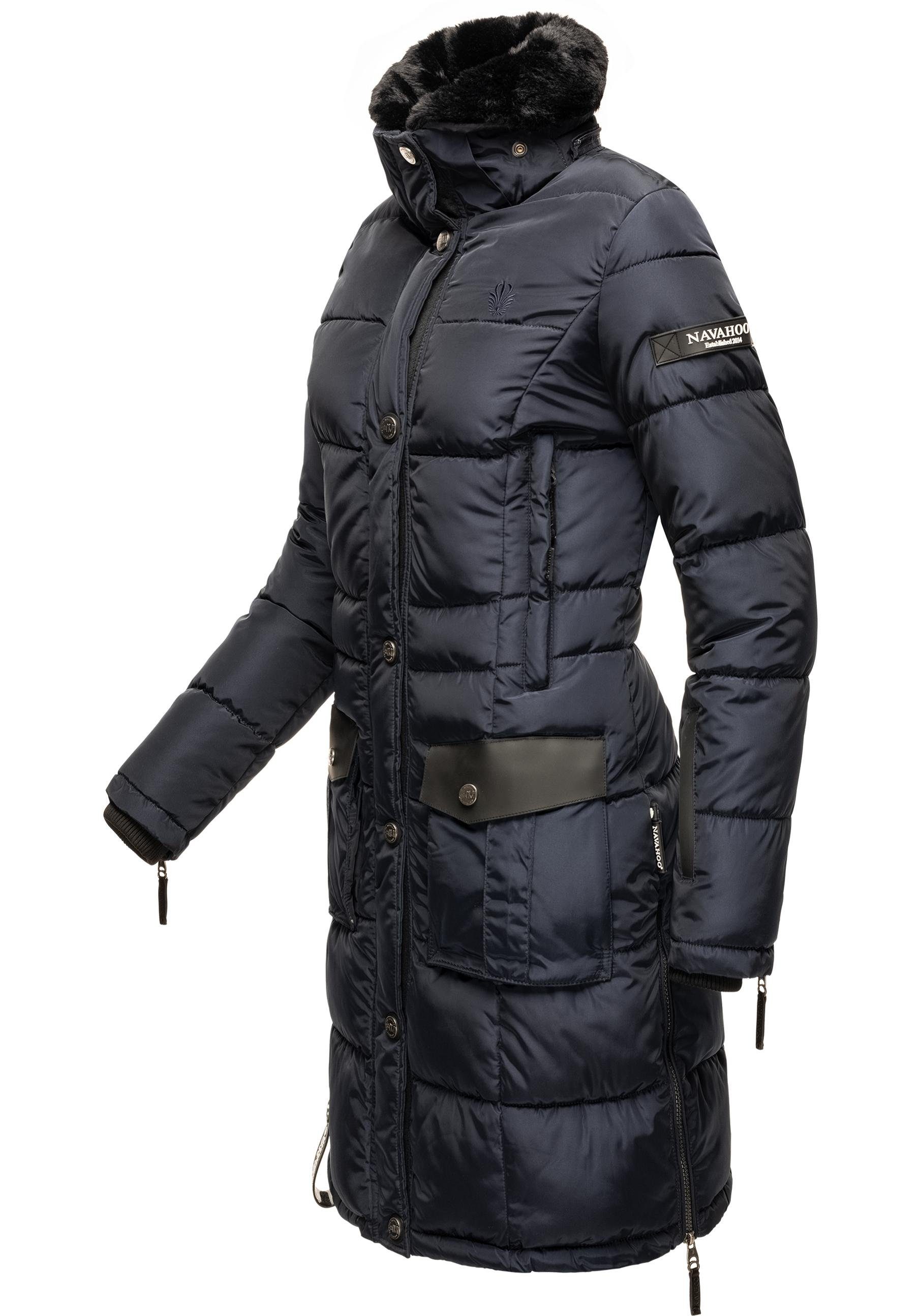 Sinja navy stylischer Steppmantel mit Fellimitat Winter edlem Navahoo Parka