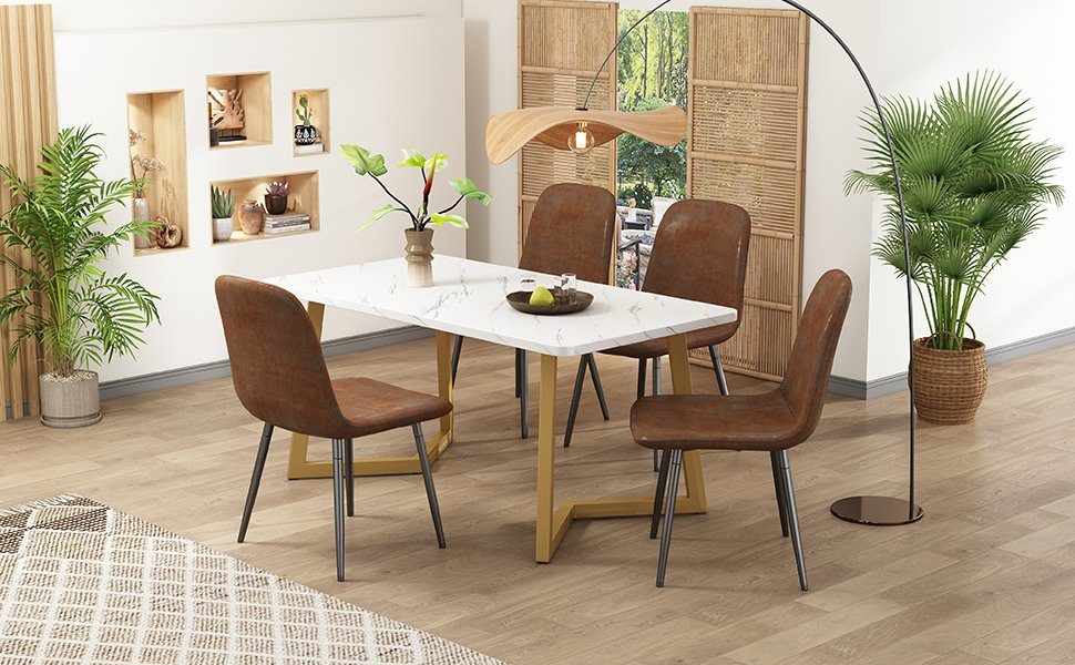 OKWISH Essgruppe Esstisch mit 4 Stühlen, (5-tlg), Küchetisch Esszimmerstuhl, Metallbeine