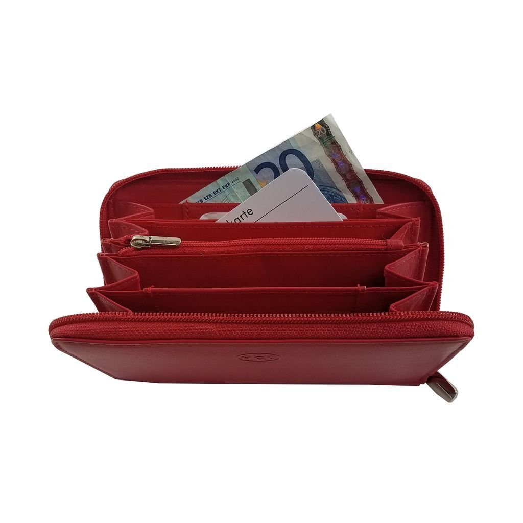 HGL Geldbörse HGL Damen 19807 Echt-Leder Kartenfächer Reißverschluss Geldbörse rot groß