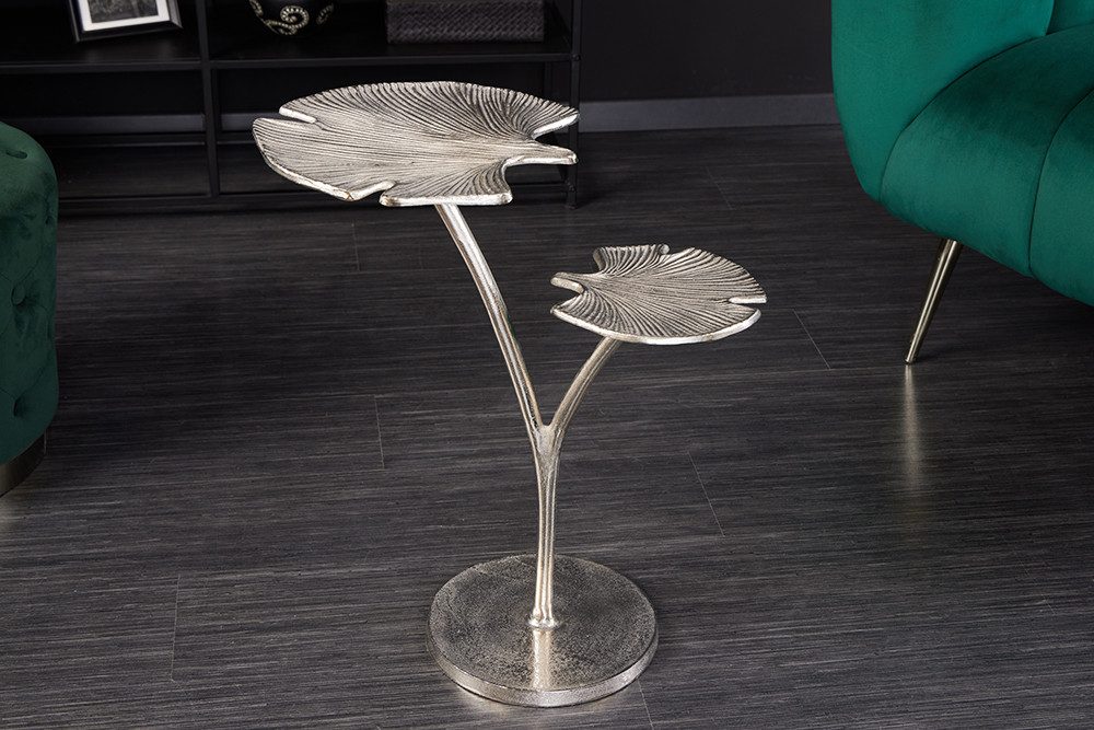 riess-ambiente Beistelltisch GINKGO LEAFS 50cm silber (Einzelartikel, 1-St), Wohnzimmer · Metall · Handarbeit · Boho