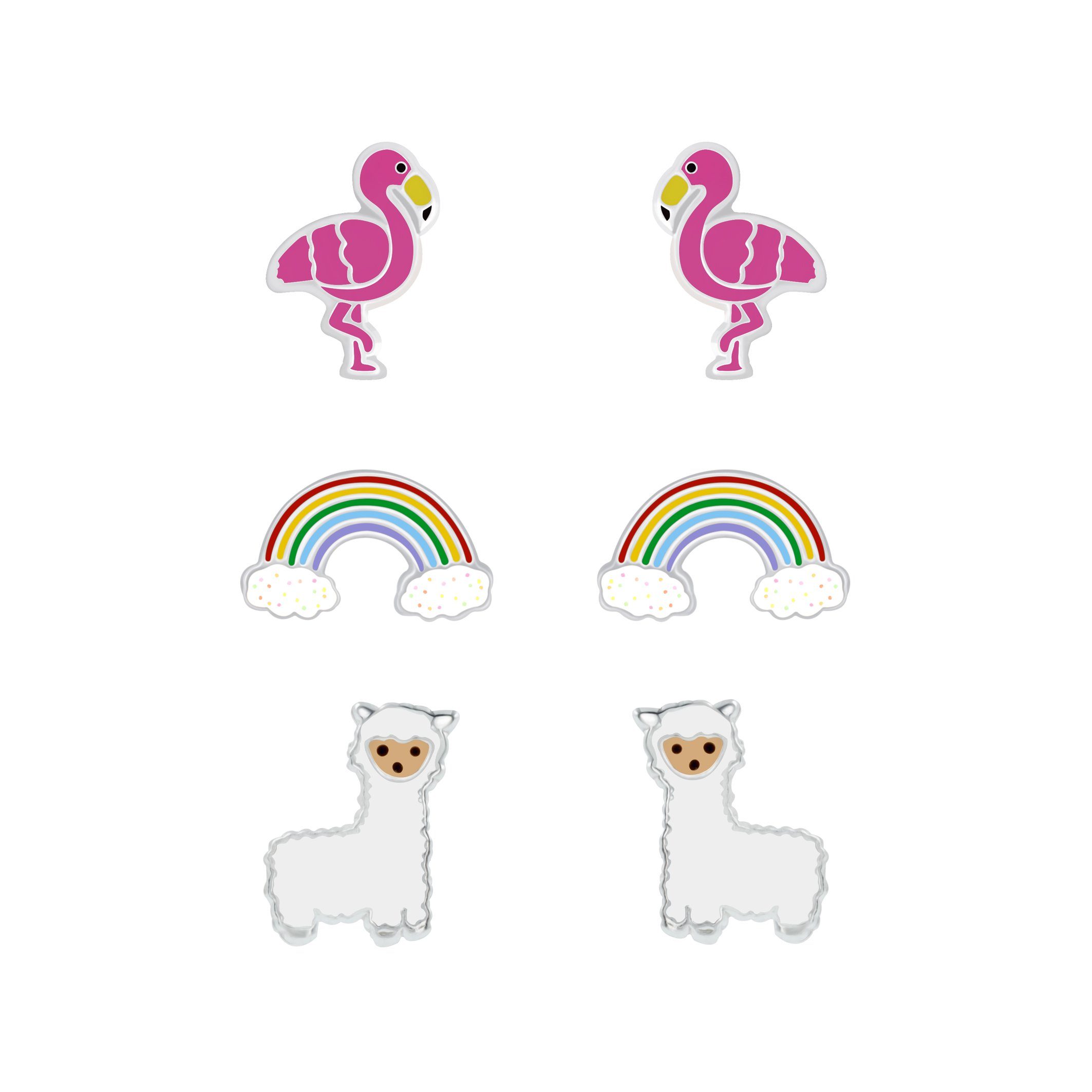 ALEXANDER YORK Ohrstecker-Set Flamingo, Regenbogen, Alpaka, 3-tlg., 925 Sterling Silber