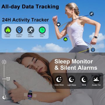 uaue Fur Herren Damen mit Telefonfunktion Sport Fitness Smartwatch (1.85 Zoll, Android / iOS), mit 113 Sportmodi, Schrittzähler Schlafmonitor Puls P68 Wasserdicht