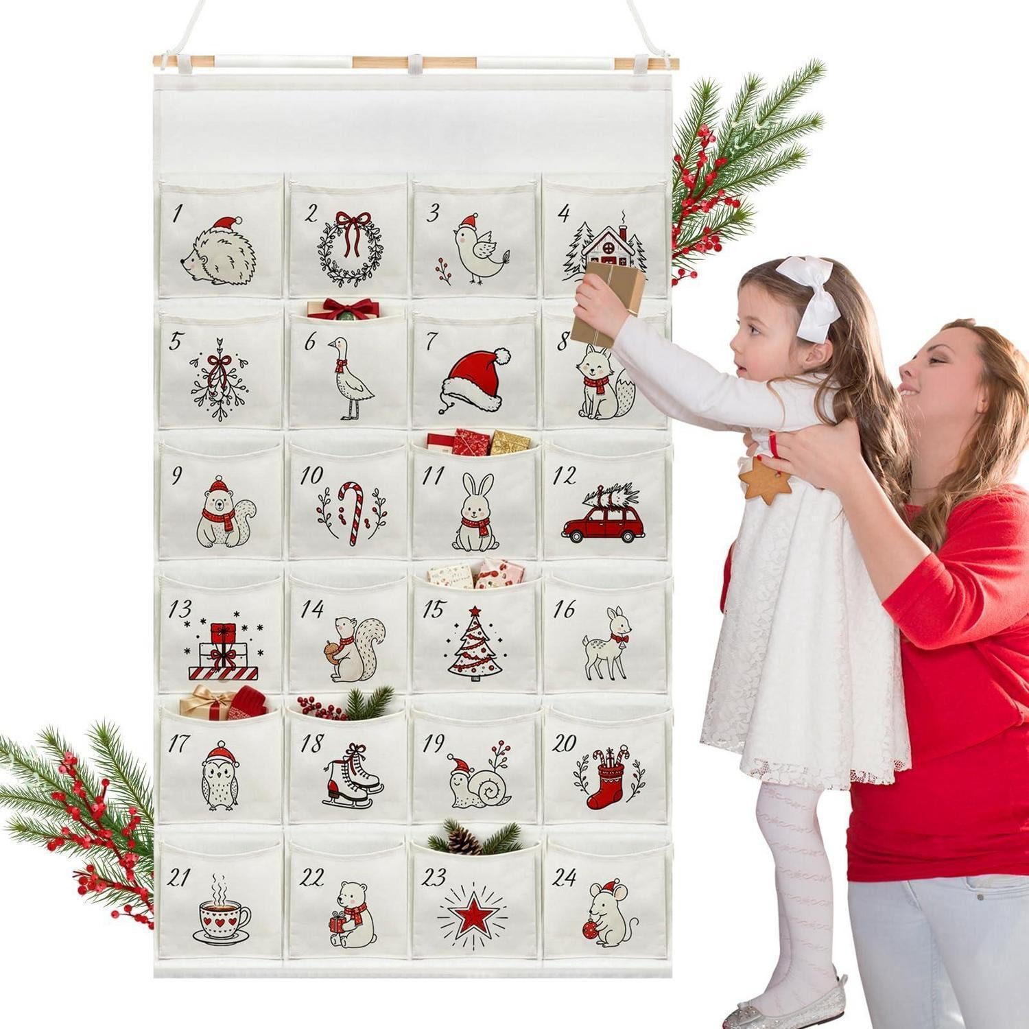 LuxusKollektion befüllbarer Adventskalender Adventskalender 2026 Stoff 130x70cm Rot-Weiß
