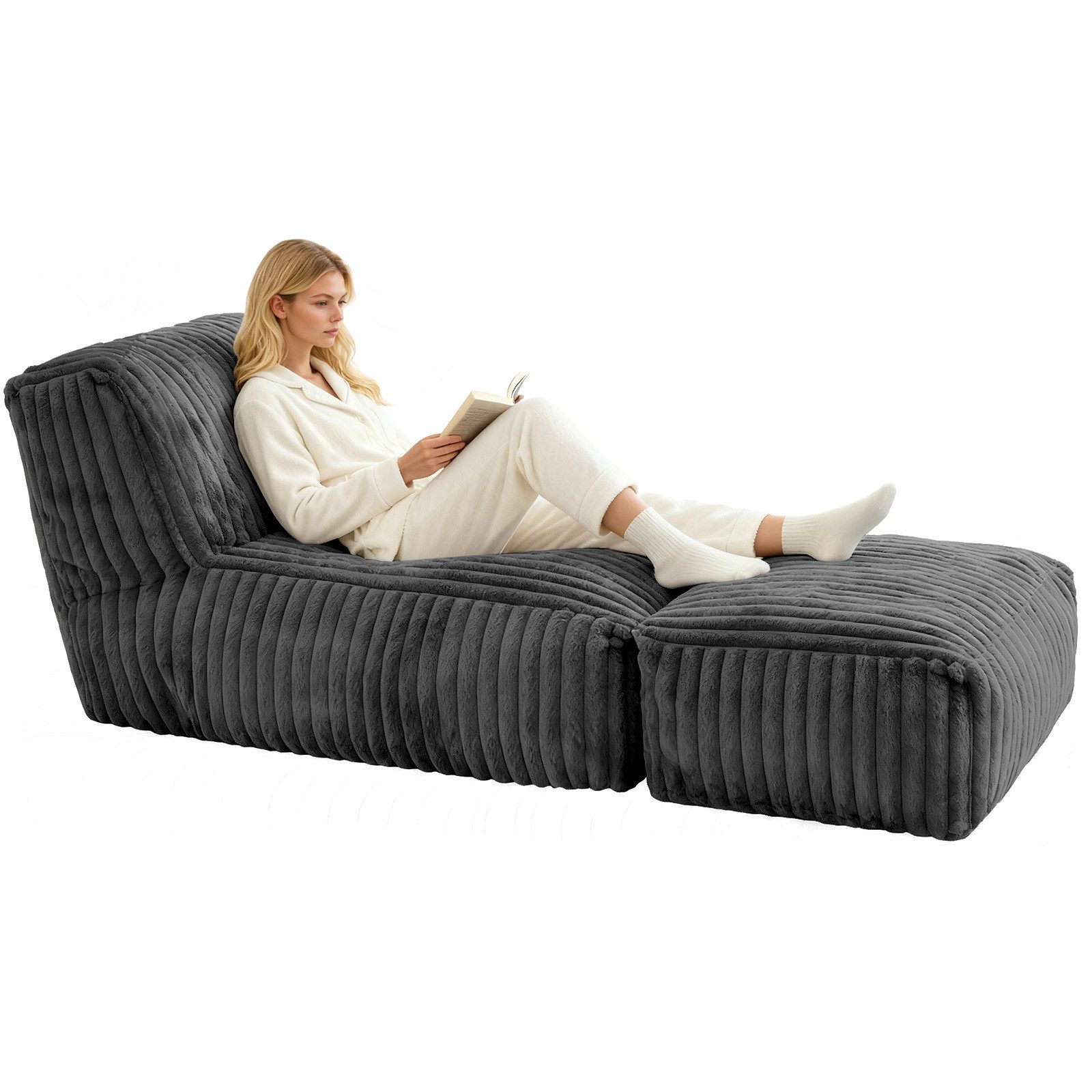 ANYSUN Sitzsack Cord Sitzsack mit Hocker,Großer Sitzsack,Lounge-Sessel für Erwachsene (Boden-Loungesessel, abnehmbarer & waschbarer Bezug,ergonomisch), Sitzsack,klappbare Ottomane-für Wohnzimmer, Schlafzimmer oder Balkon