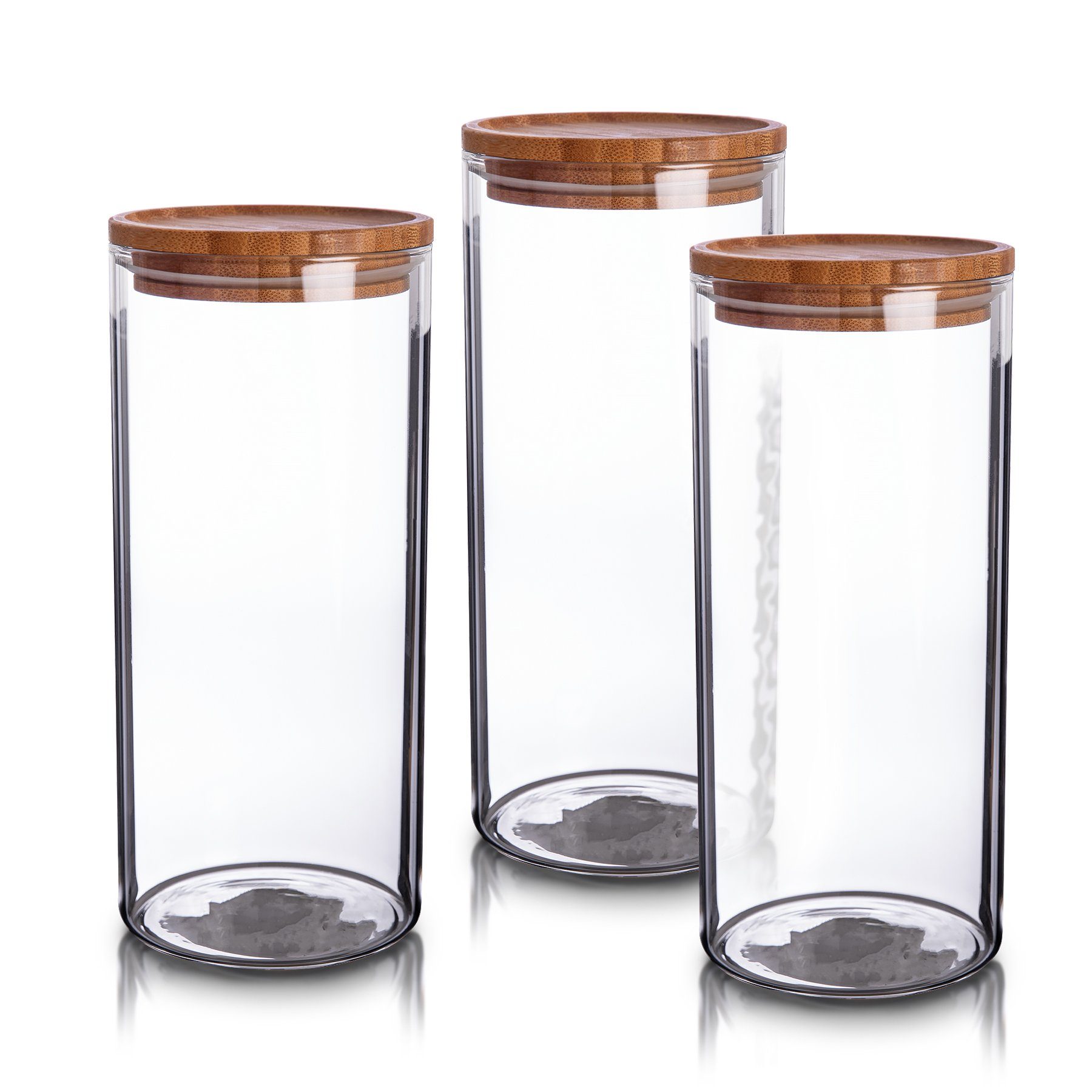 10x22,5cm 1,5L (3-tlg) Bambus, Mehl, Bambus-Deckel Glas. Nudeln Vorratsglas Vorratsgläser BigDean Vorratsdose 3x