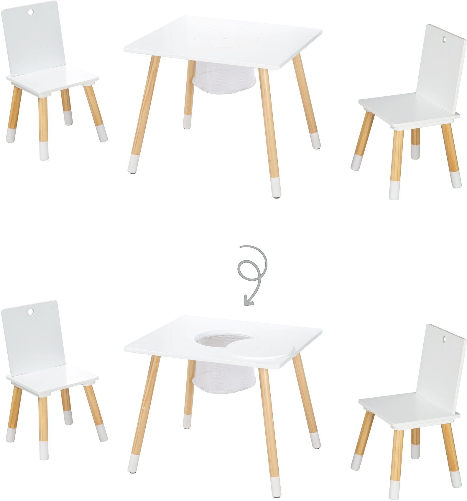 roba® Kindersitzgruppe Sitzgruppe mit aus Aufbewahrungsnetz, Holz weiß