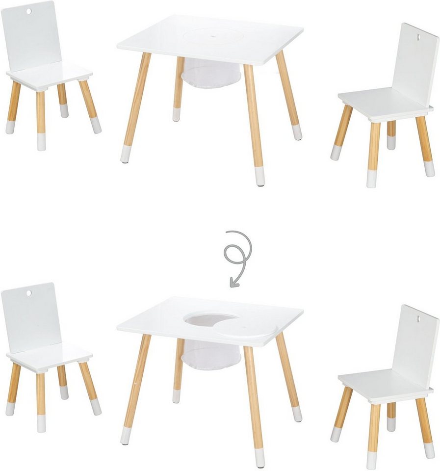 roba® Kindersitzgruppe Sitzgruppe mit Aufbewahrungsnetz, grau, aus Holz