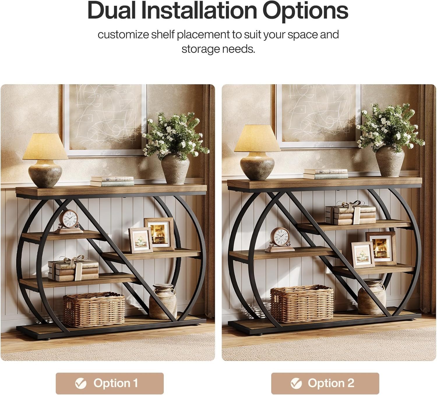 Tribesigns Konsolentisch Landhausstil, Eingangstisch mit 5 Ablageflächen, rustikaler Holztisch (1 x Vintage Konsolentisch - 1 x Zubehörbeutel - 1 x Anleitung), für Wohnzimmer und Eingangsbereich, Braun & Schwarz