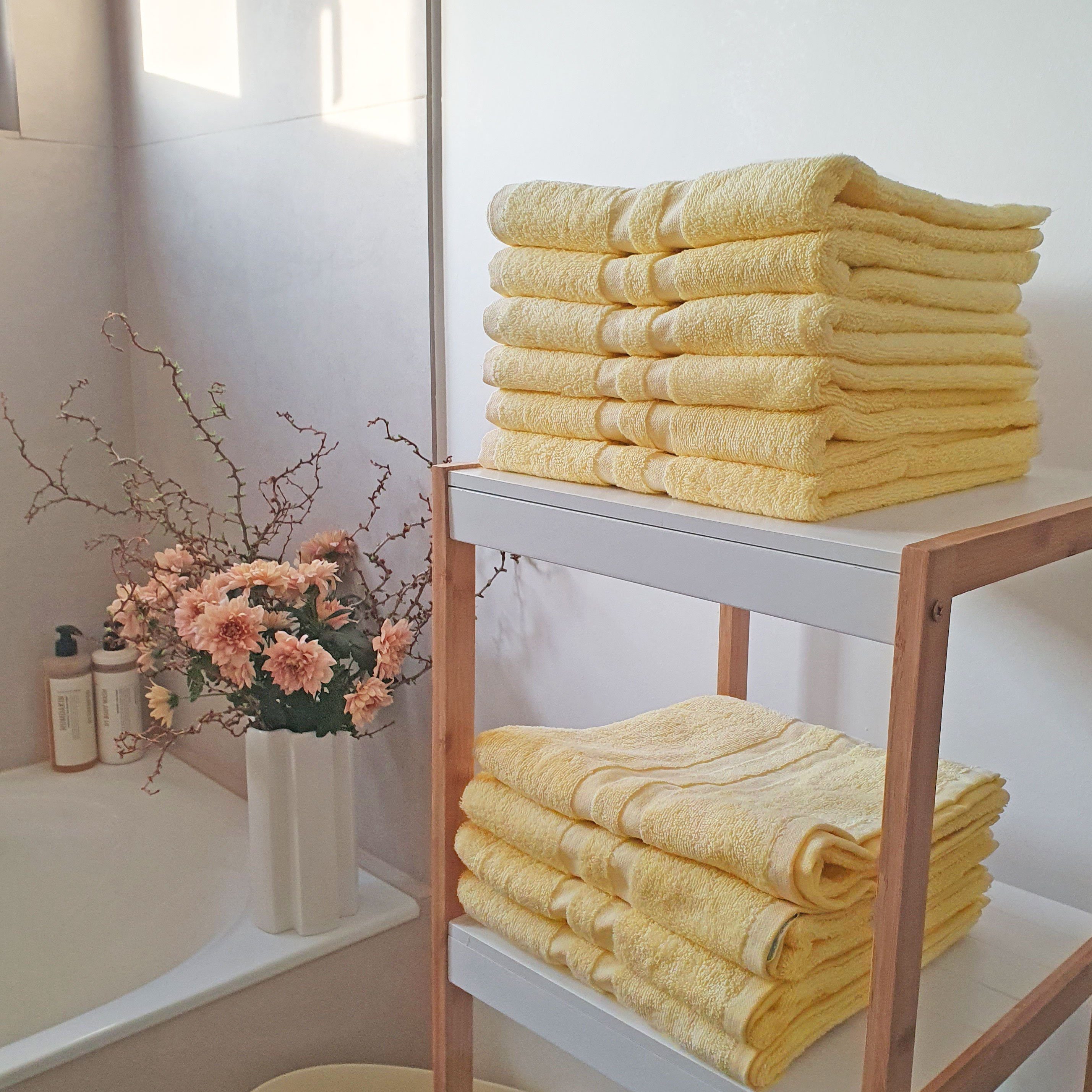 gelb Bordürenstreifen 100% mit 50 ZOLLNER Handtücher, Walkfrottier x (6-St), 100 2 cm, Baumwolle,