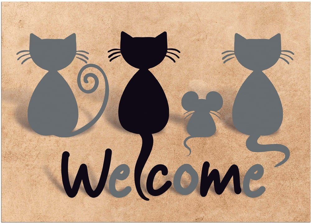 Fußmatte Fußmatte Katzen & Welcome braun beige 50x70 cm, matches21 HOME &  HOBBY, rechteckig, Höhe: 5 mm